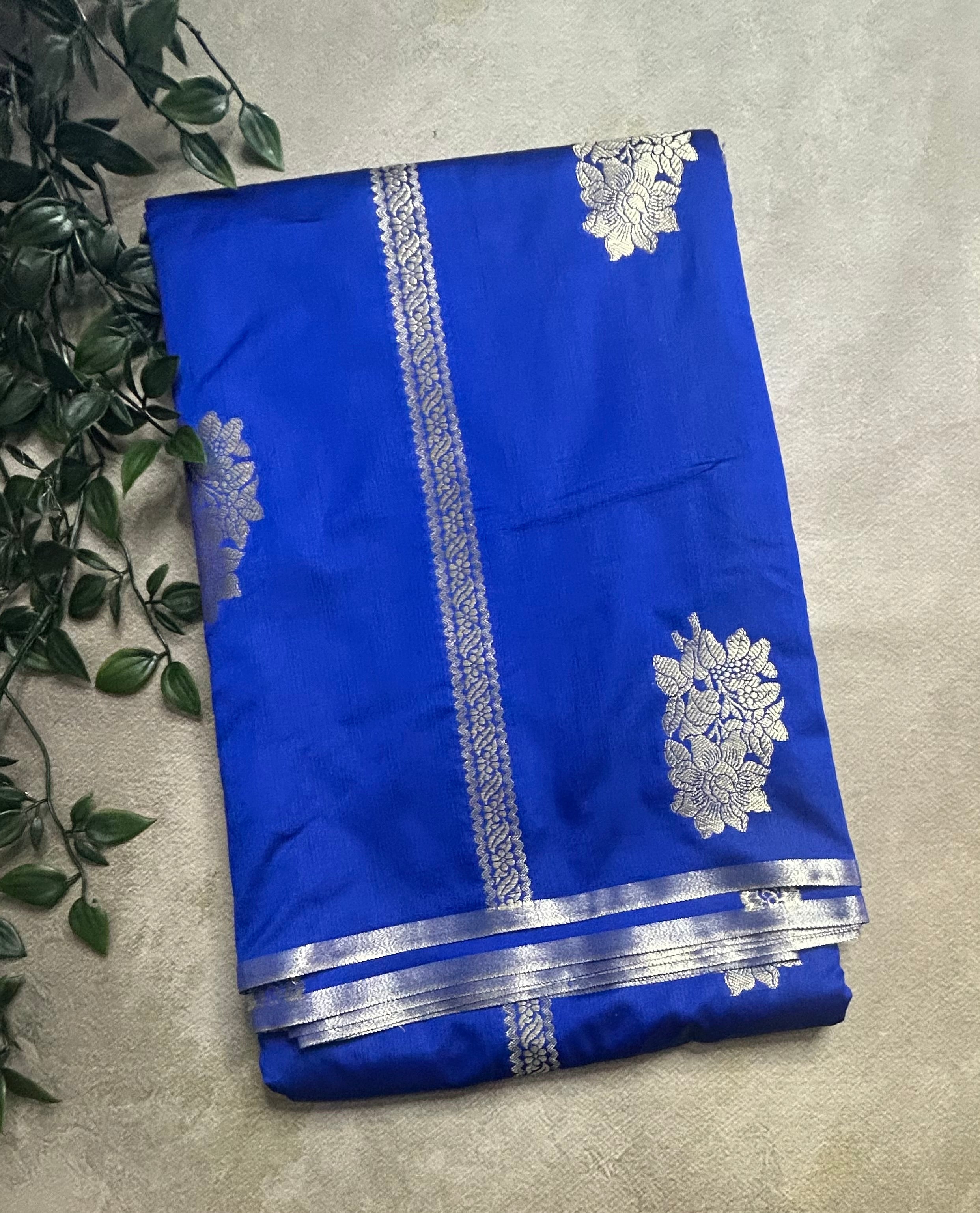 Blue stripes big Butta semi silk saree