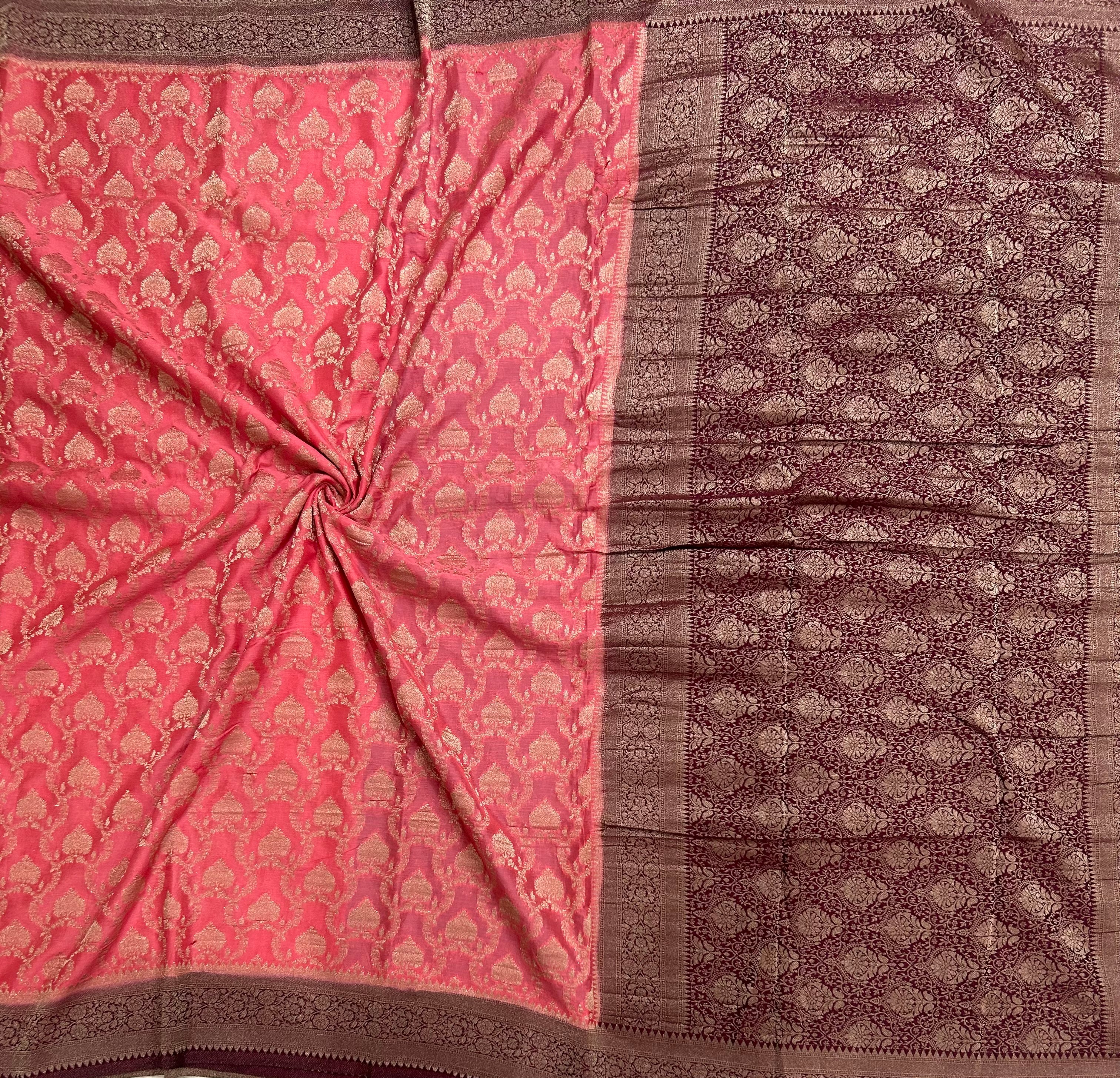 Light pink contrast Jaal brocade semi georgette 104 saree