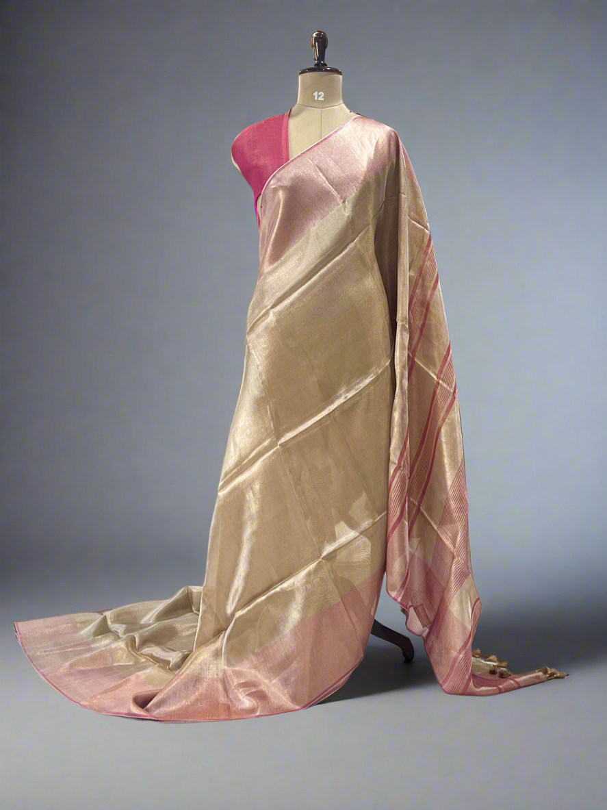 Pink pure linen tissue silk-09 saree