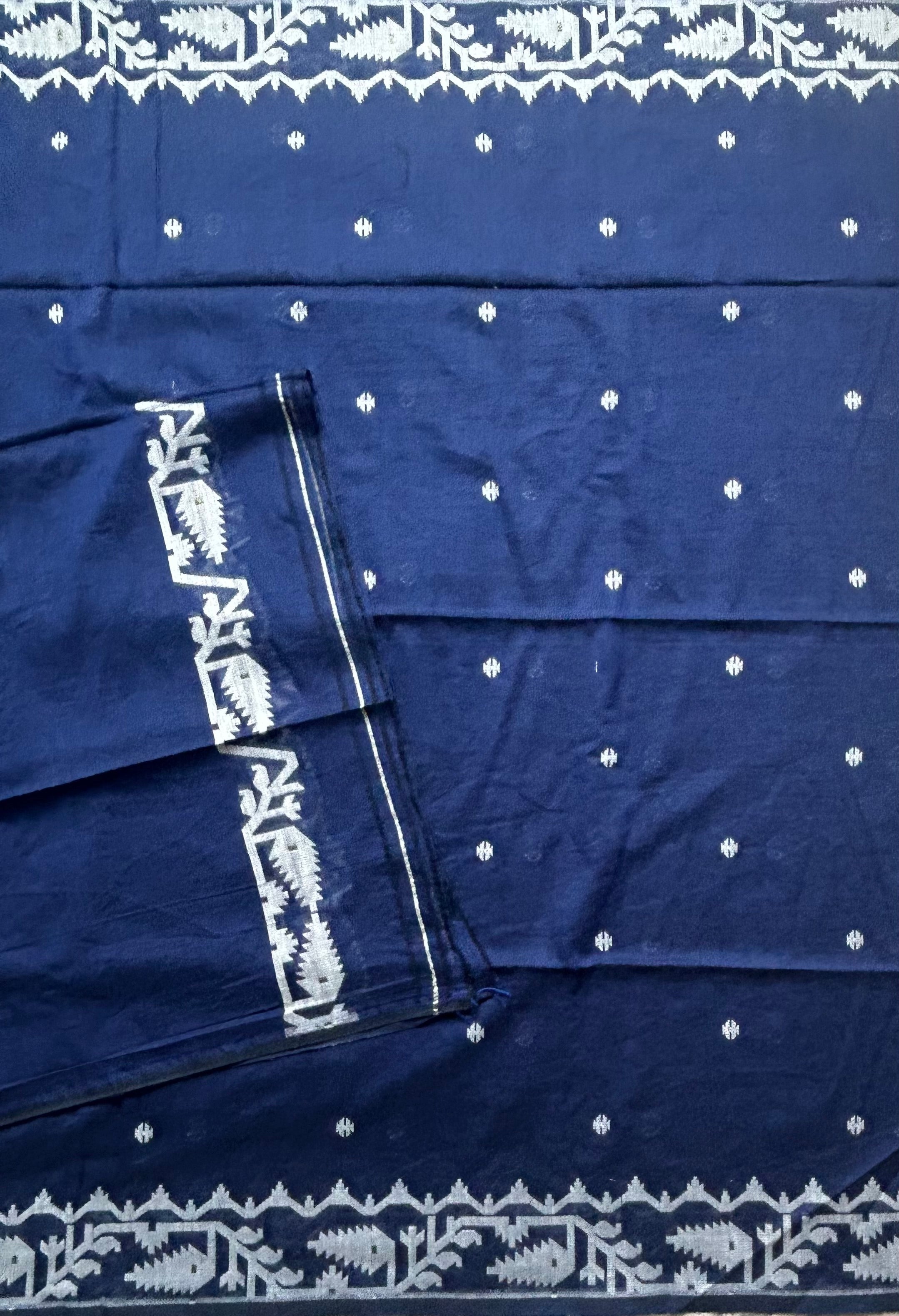 Navy blue pure cotton 103 jamdani saree