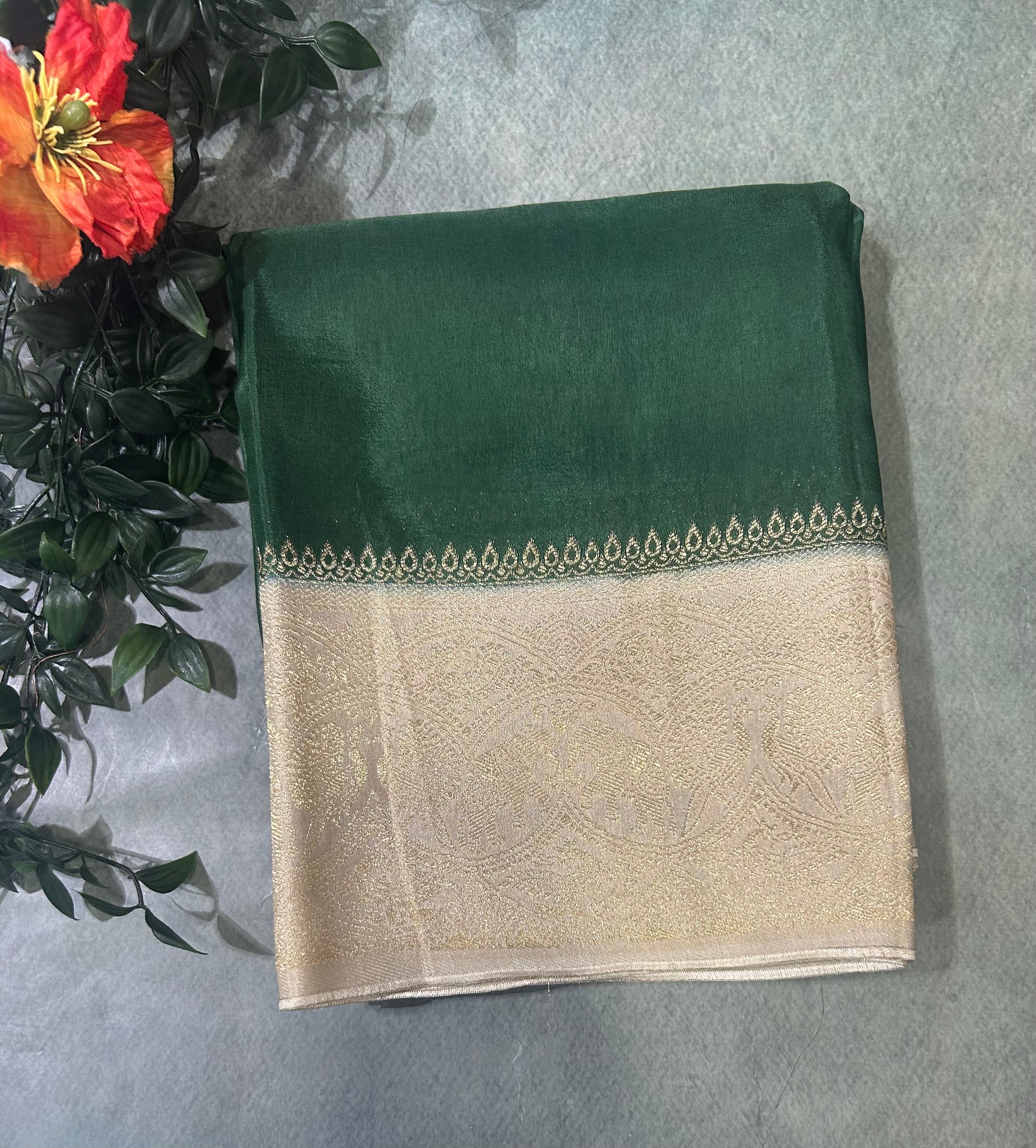 Green contrast border semi Mysore 105 saree