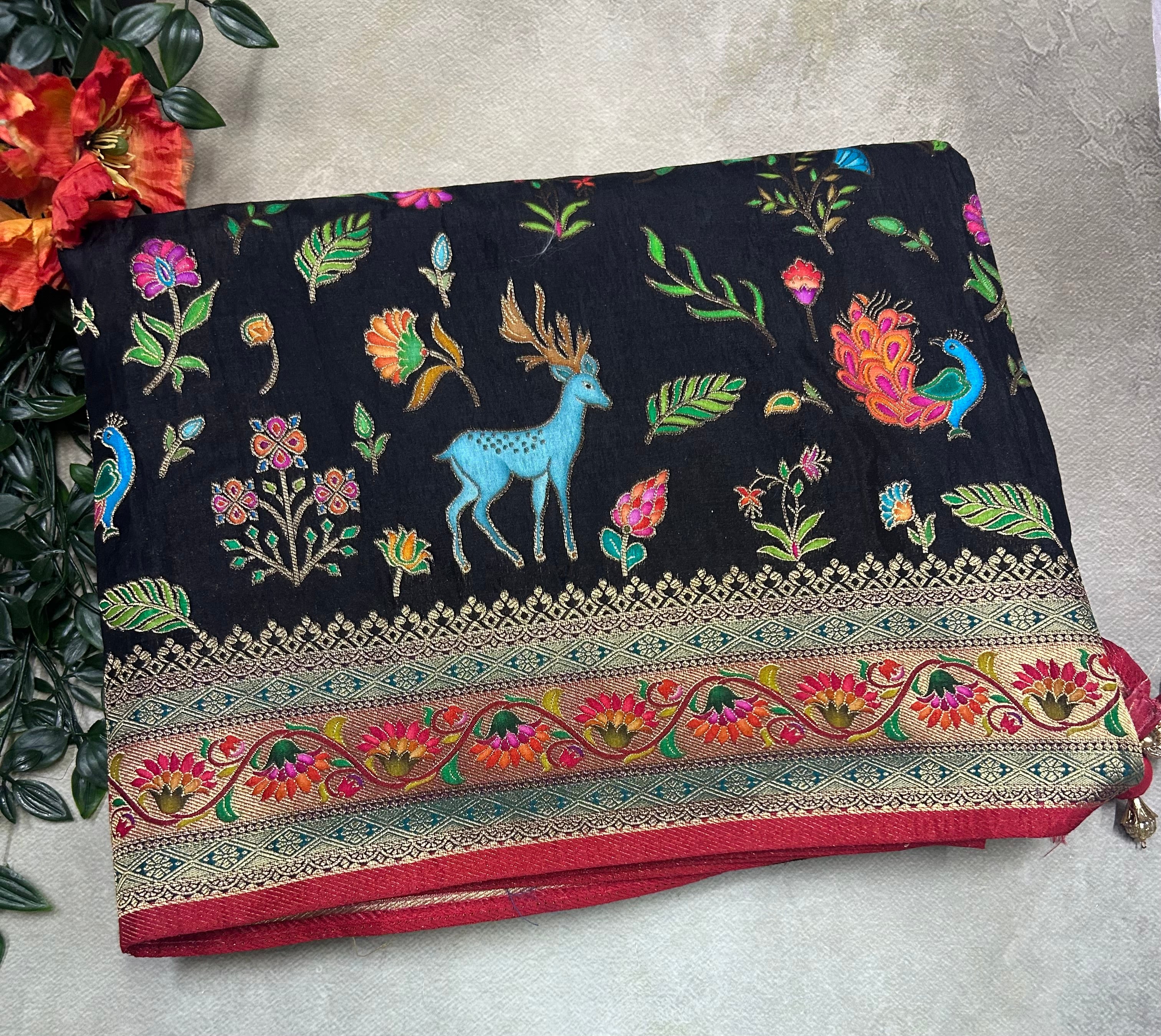 Black pashmina satin silk crepe 106 saree