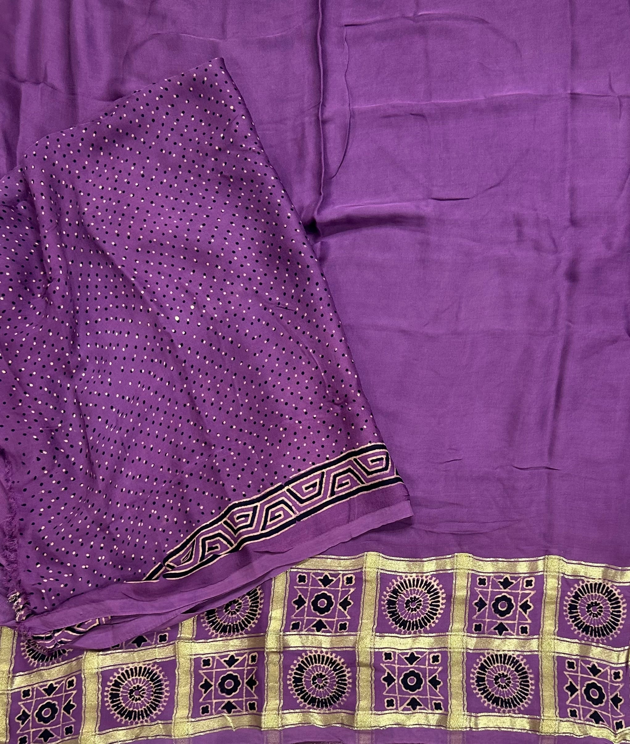 Lavender checks border modal silk 104 saree
