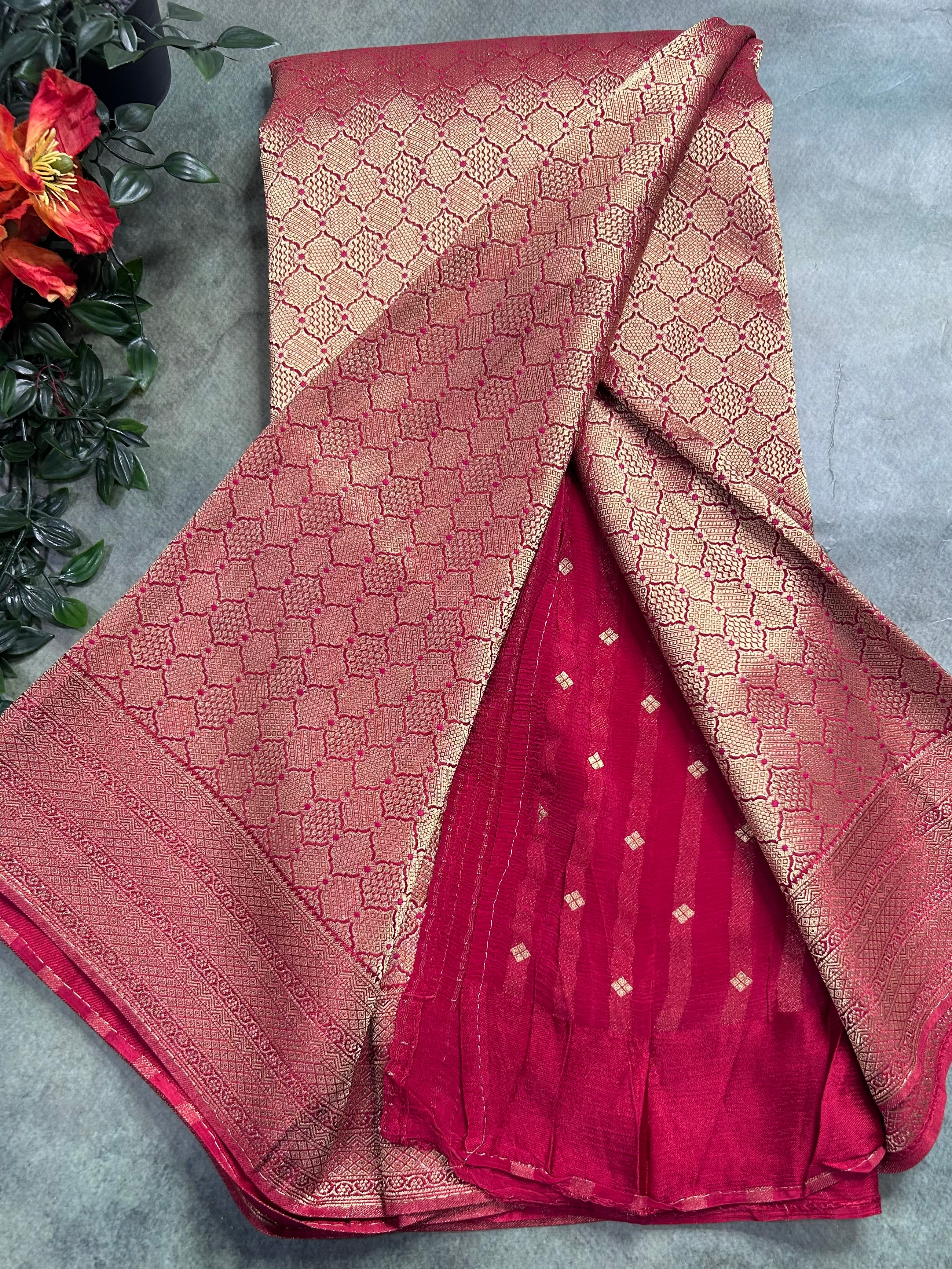 Red brocade semi georgette 105 saree