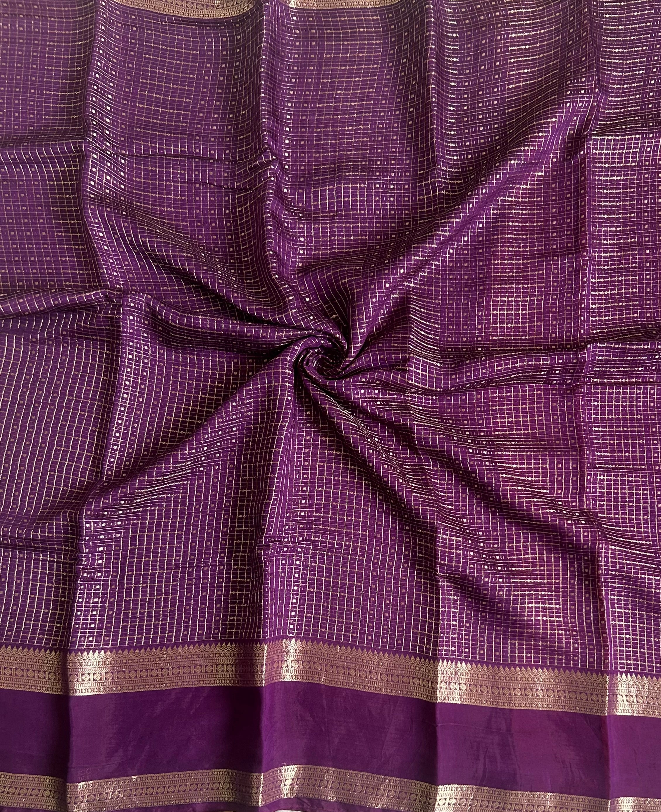 Purple small checks soft Tussar 03 crepe saree