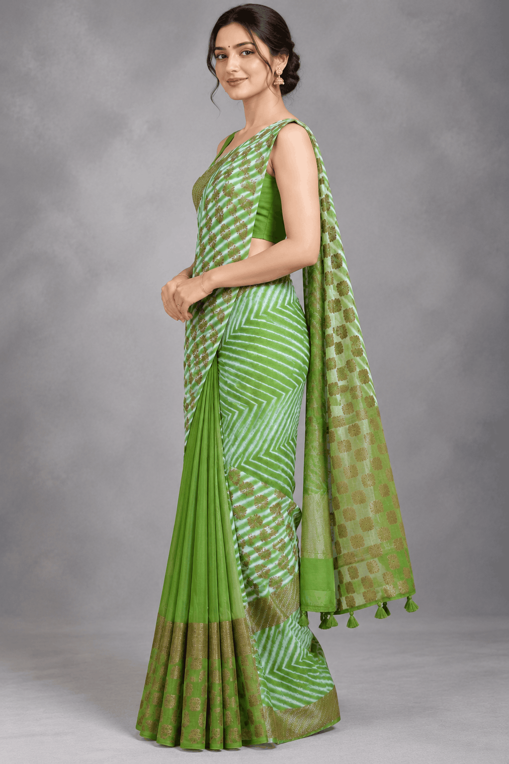 Green Shibori Semi Tussar Saree 110