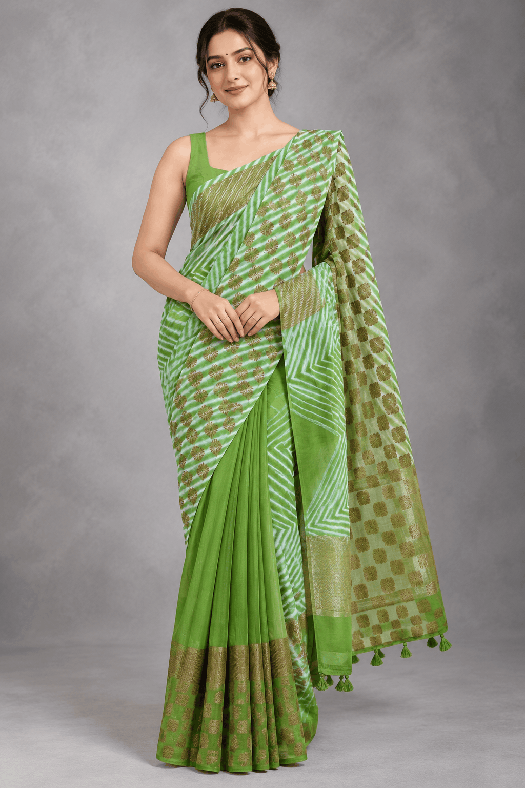 Green Shibori Semi Tussar Saree 110