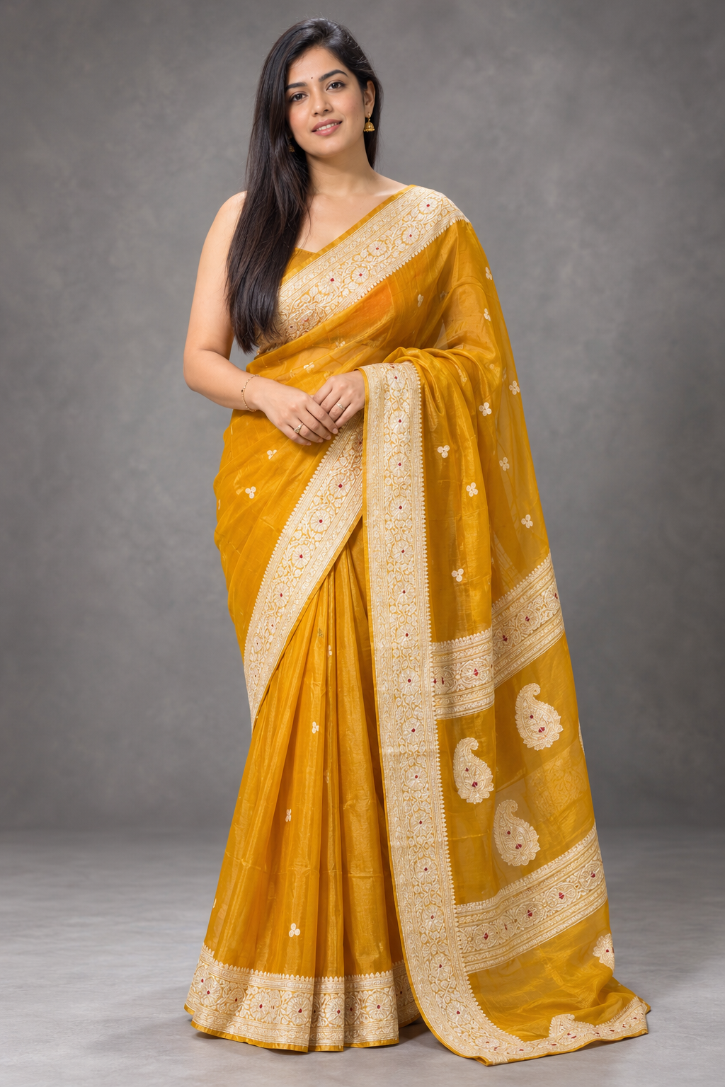 Mustard Small Butta Pure Tissue Chiffon Saree 110
