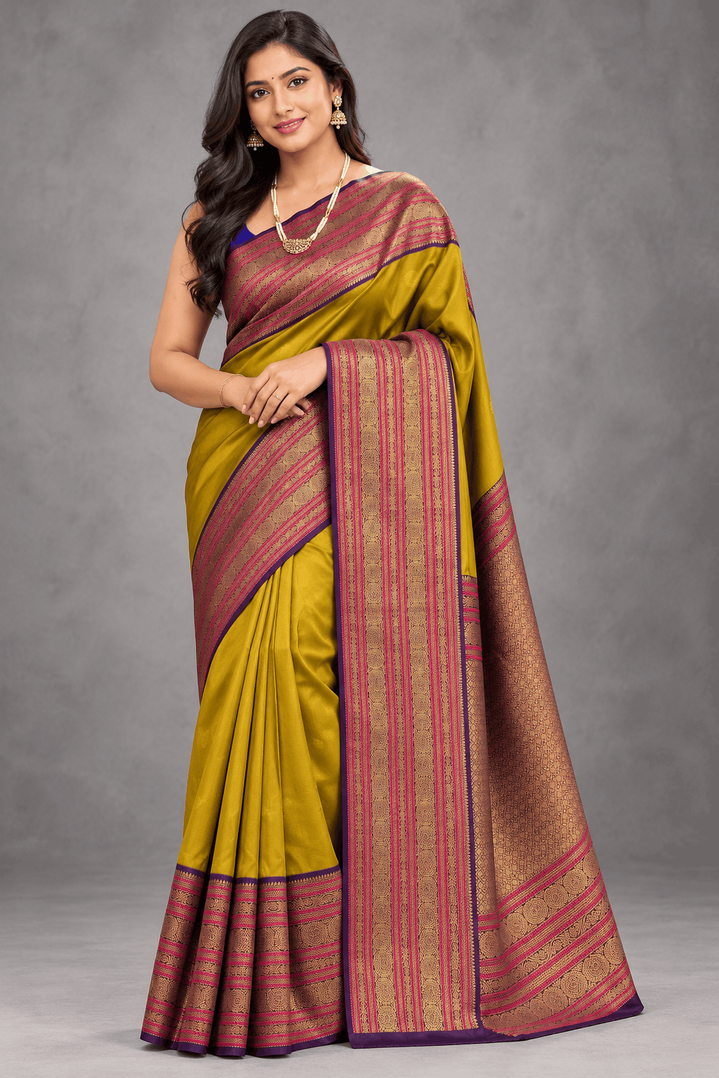 Yellow Kanchi Border Semi Soft Silk Saree 110