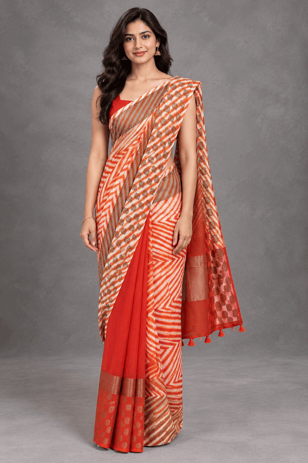 Orange Shibori Semi Tussar Saree 110
