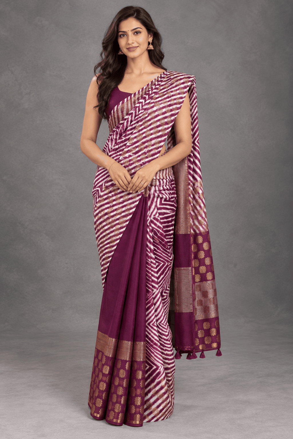 Wine Shibori Semi Tussar Saree 110