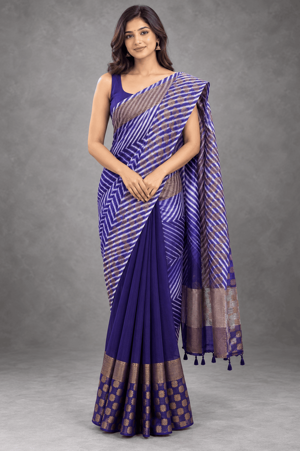 Navy Blue Shibori Semi Tussar Saree 110