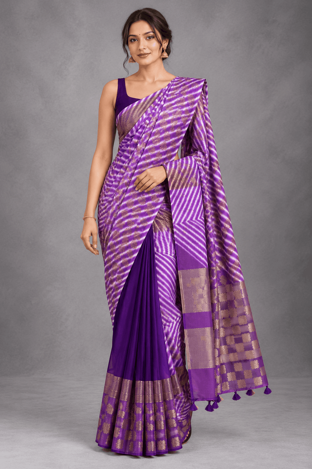 Purple Shibori Semi Tussar Saree 110
