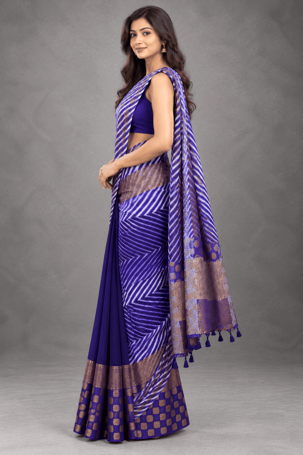 Navy Blue Shibori Semi Tussar Saree 110