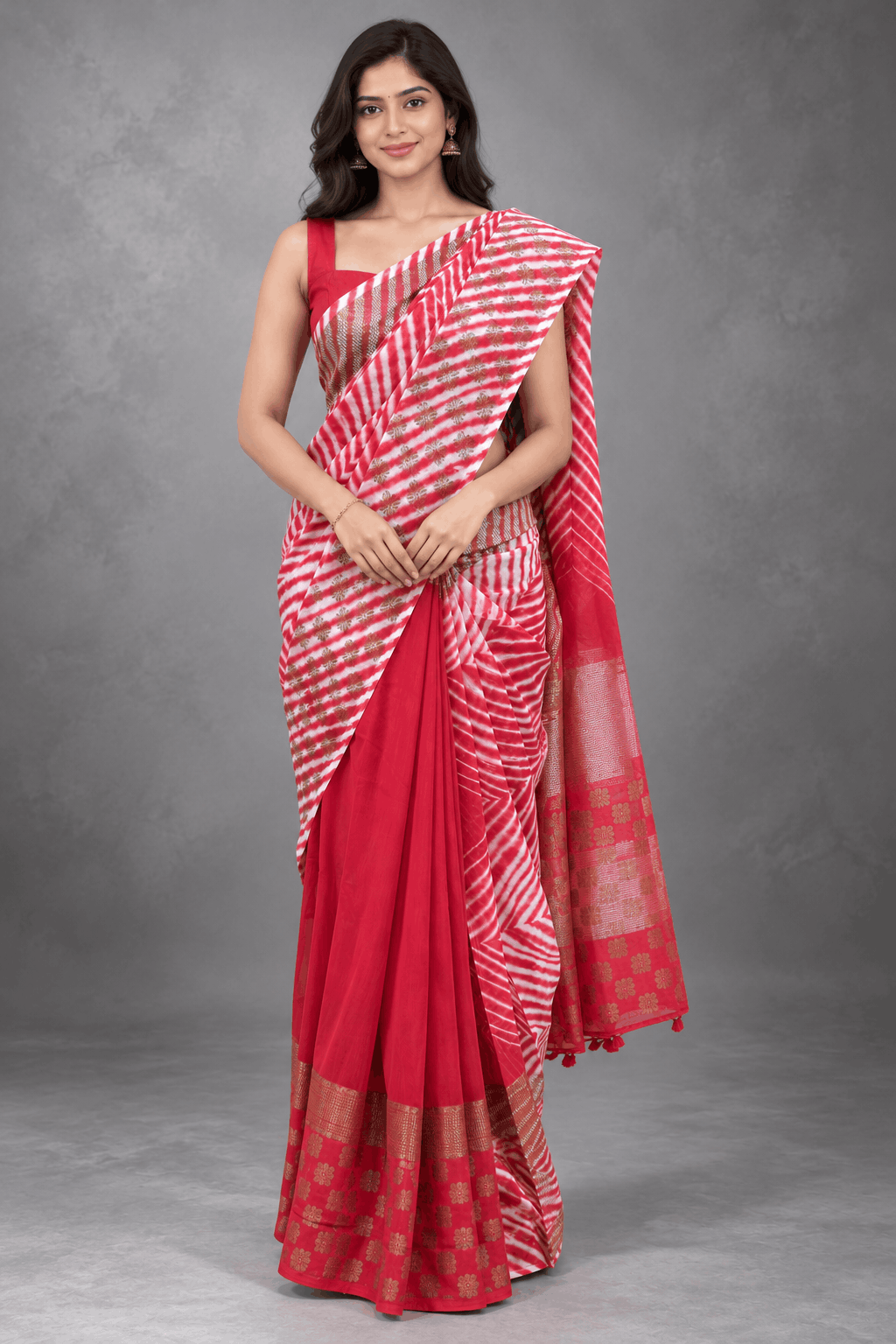 Red Shibori Semi Tussar Saree 110