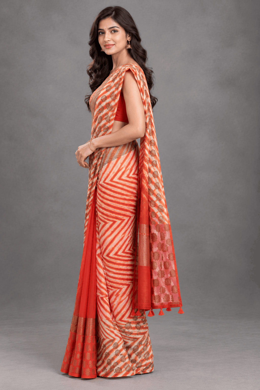 Orange Shibori Semi Tussar Saree 110