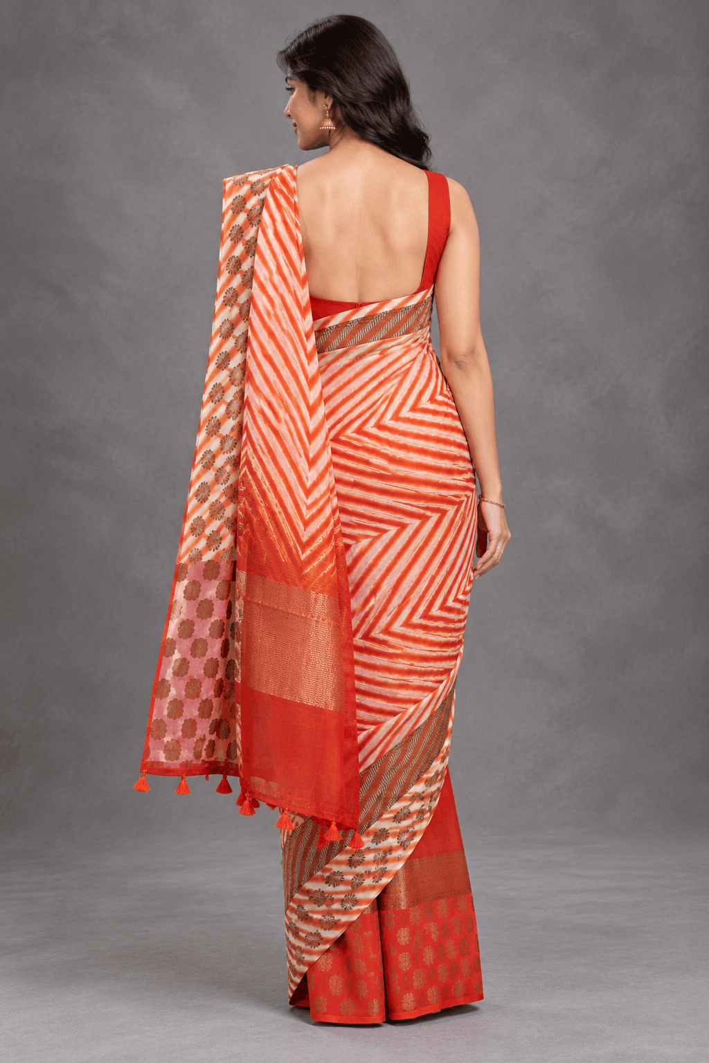 Orange Shibori Semi Tussar Saree 110