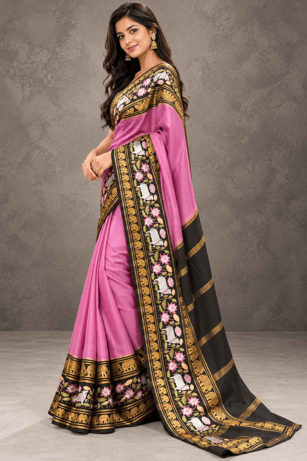 Lilac Embroidery Border Pure Mysore Crepe Silk Saree 110