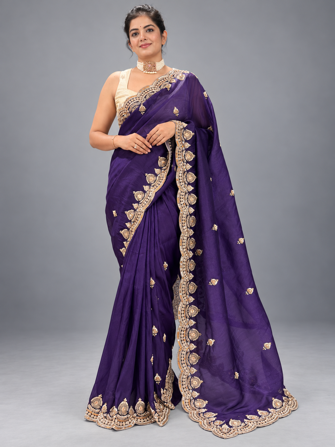 Purple Glass Tissue Party Wear Saree 110
