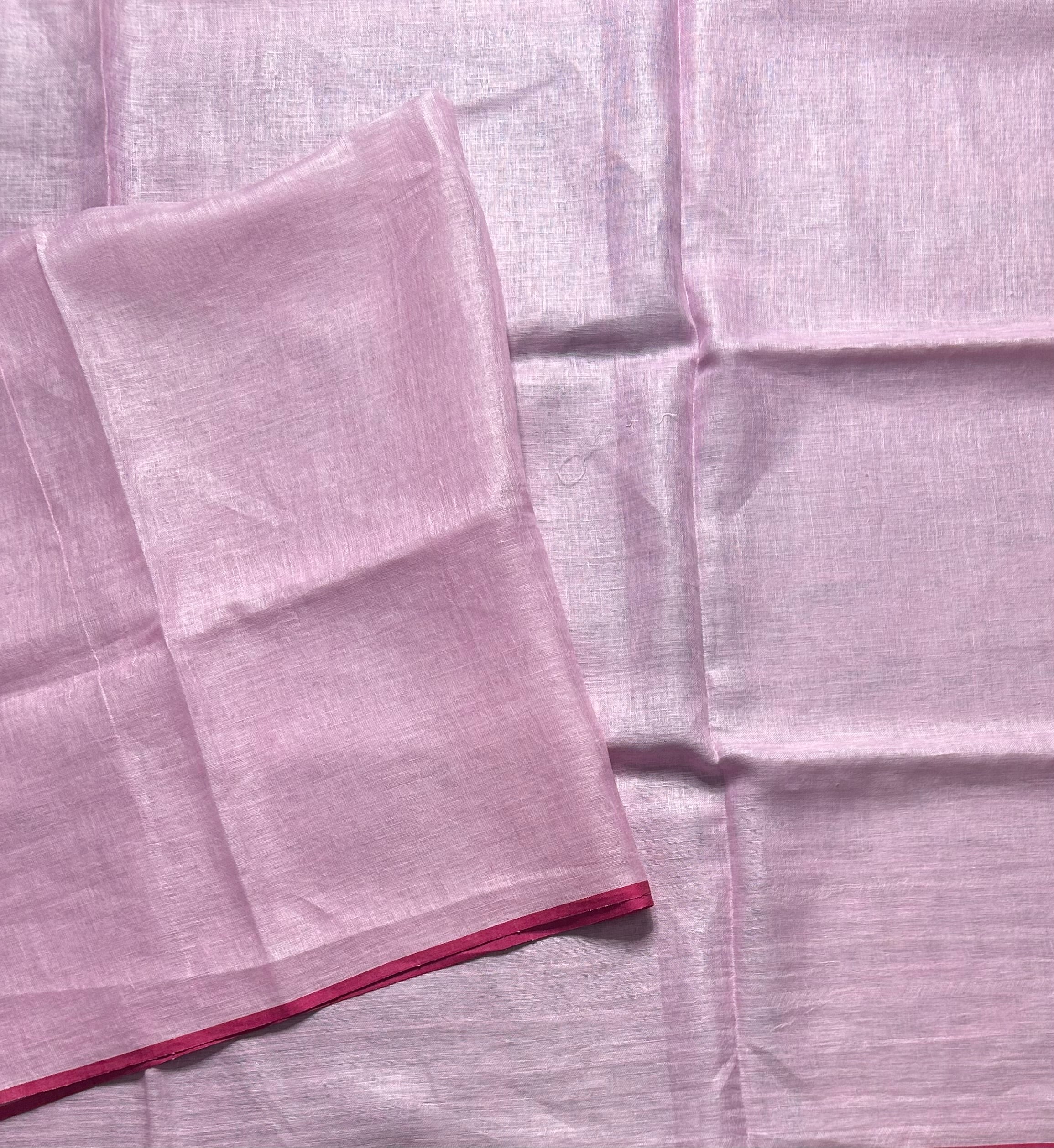Baby pink pure linen cotton 103 saree