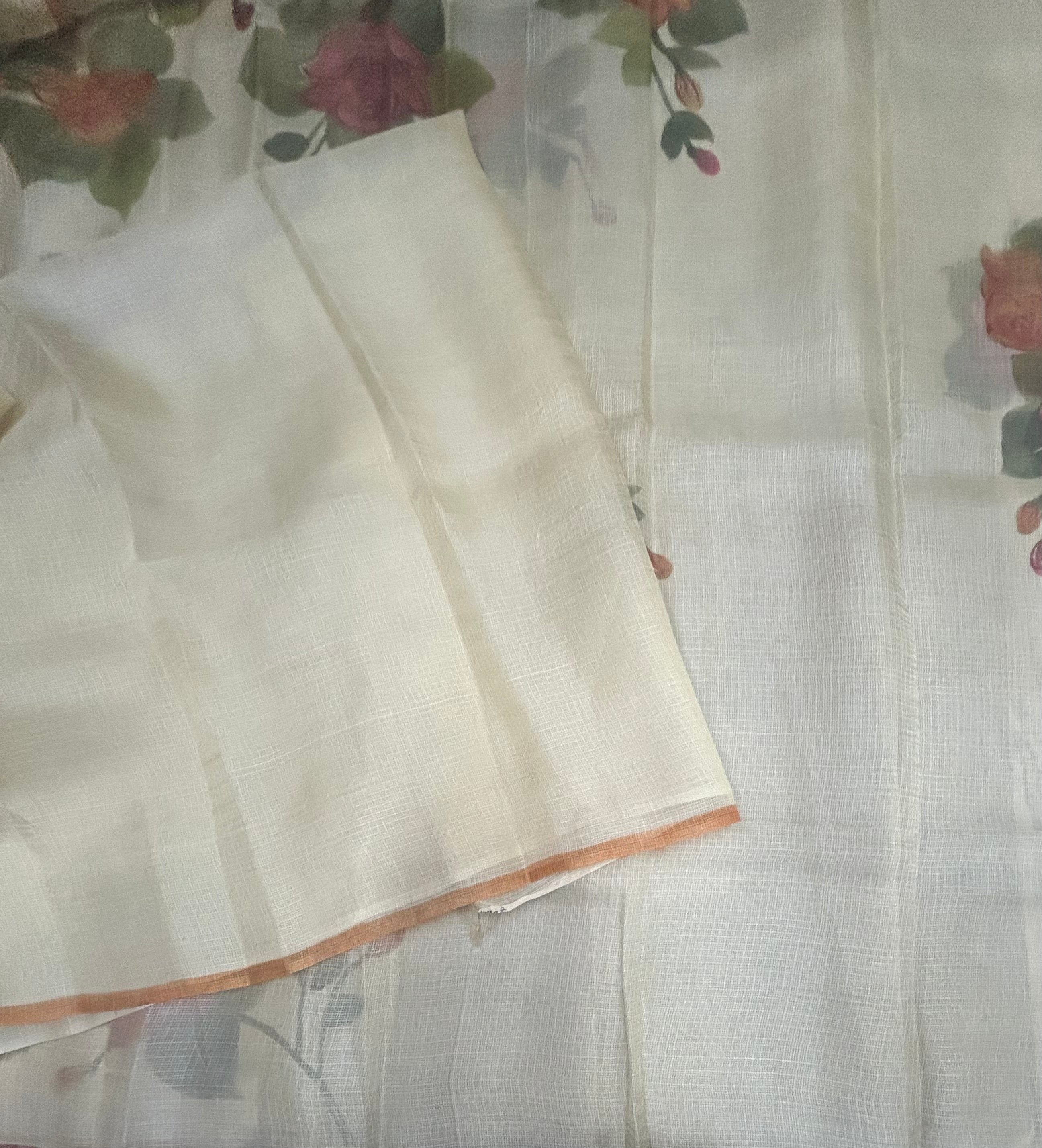 Cream digital print Kota checks saree