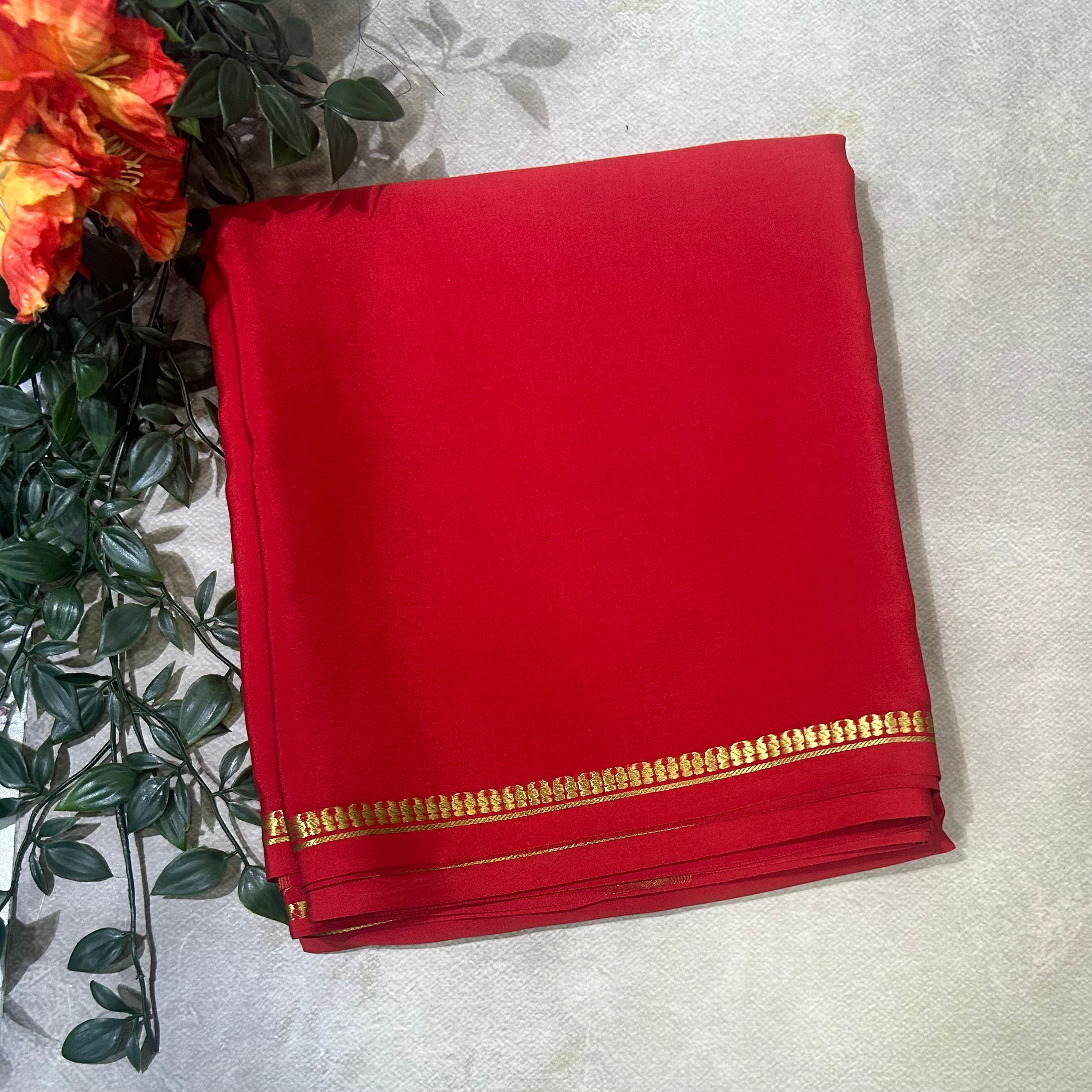 Red small border pure Mysore silk 103 saree