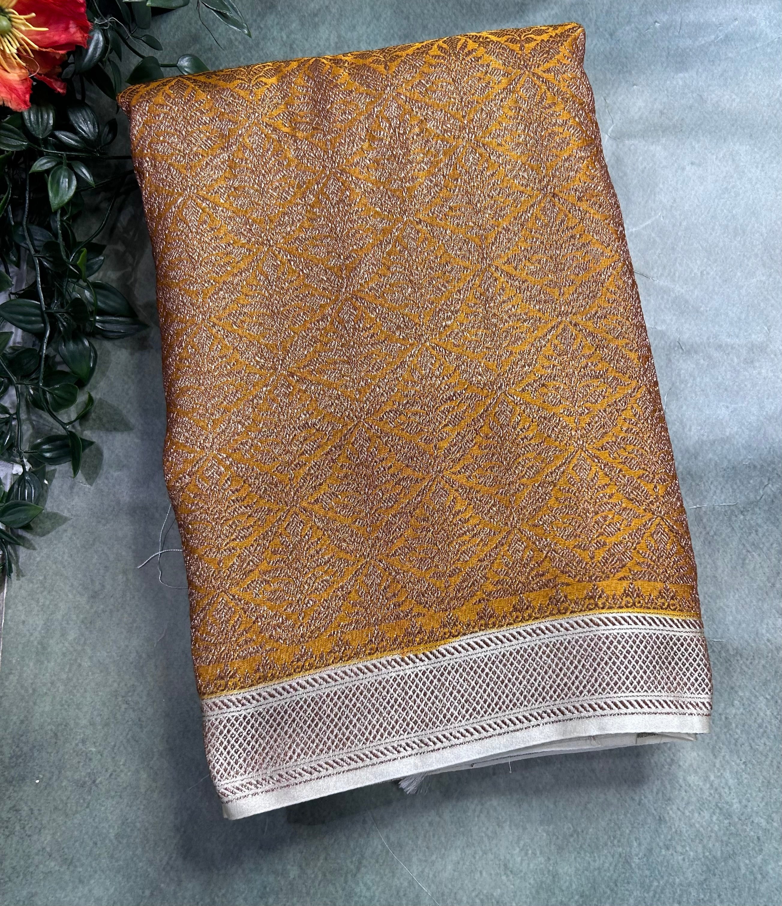 Mustard yellow brocade soft semi georgette 105 saree