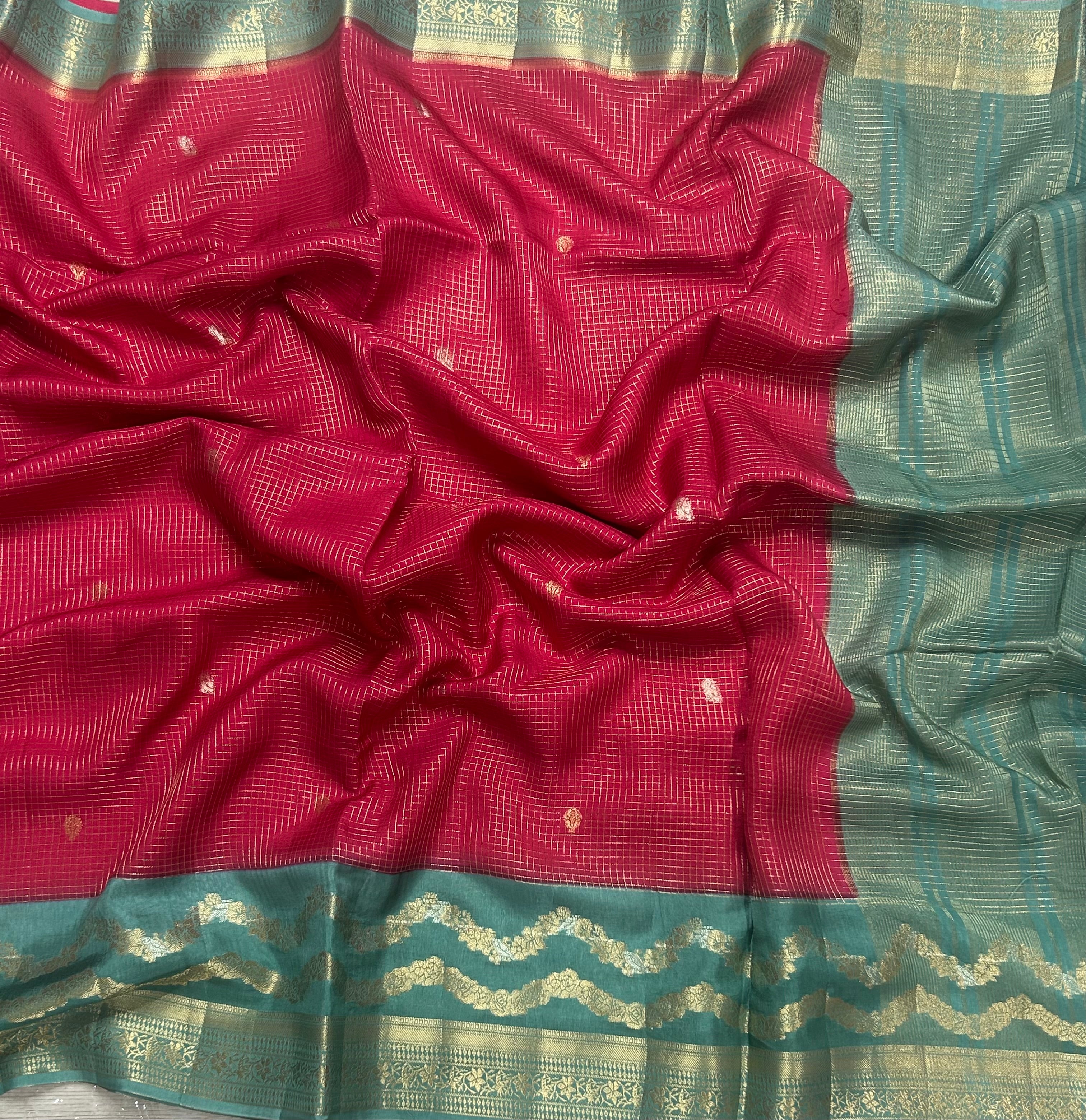 Pink small checks semi Mysore 105 saree