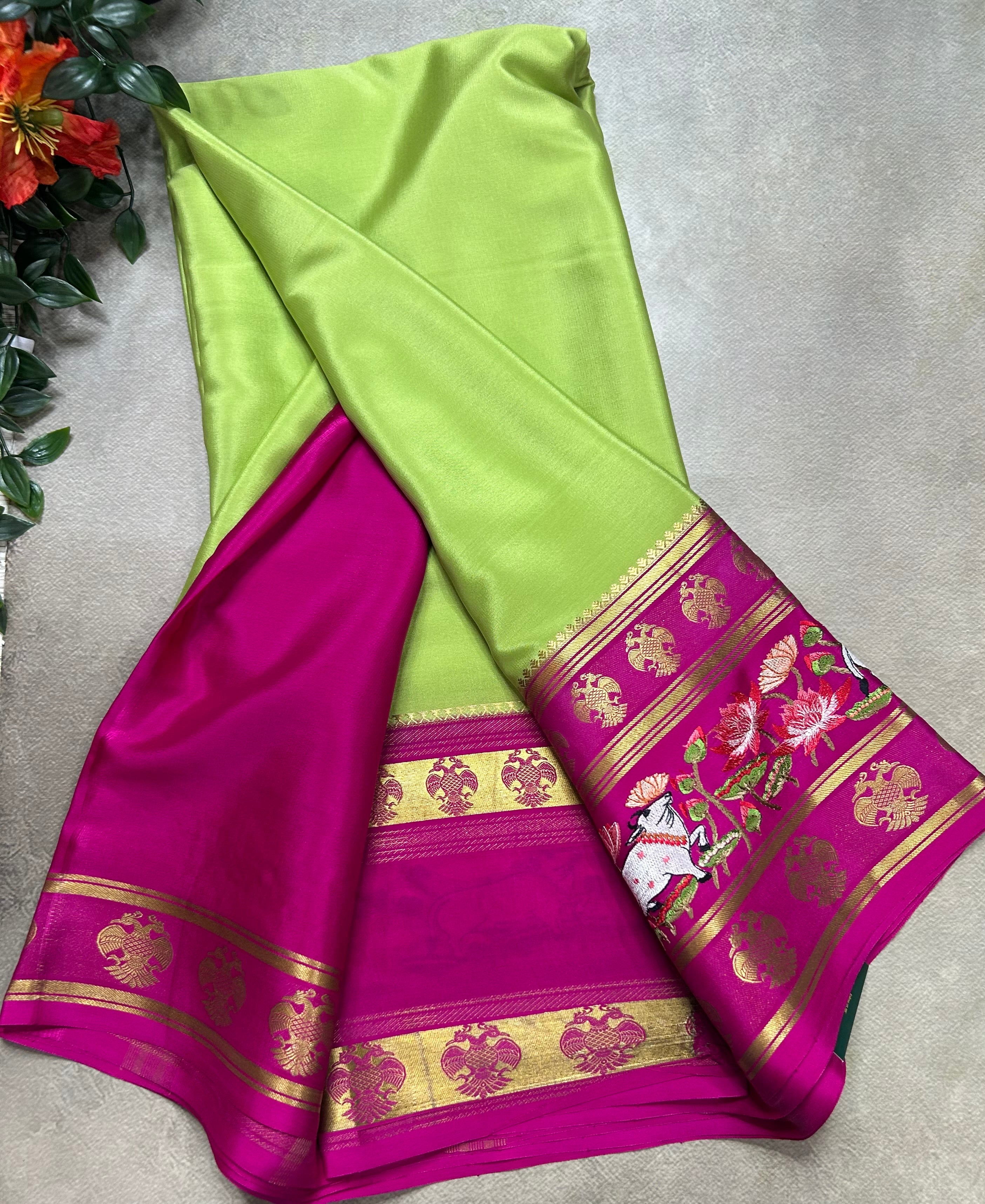 3D embroidery pure mysore silk-105 saree