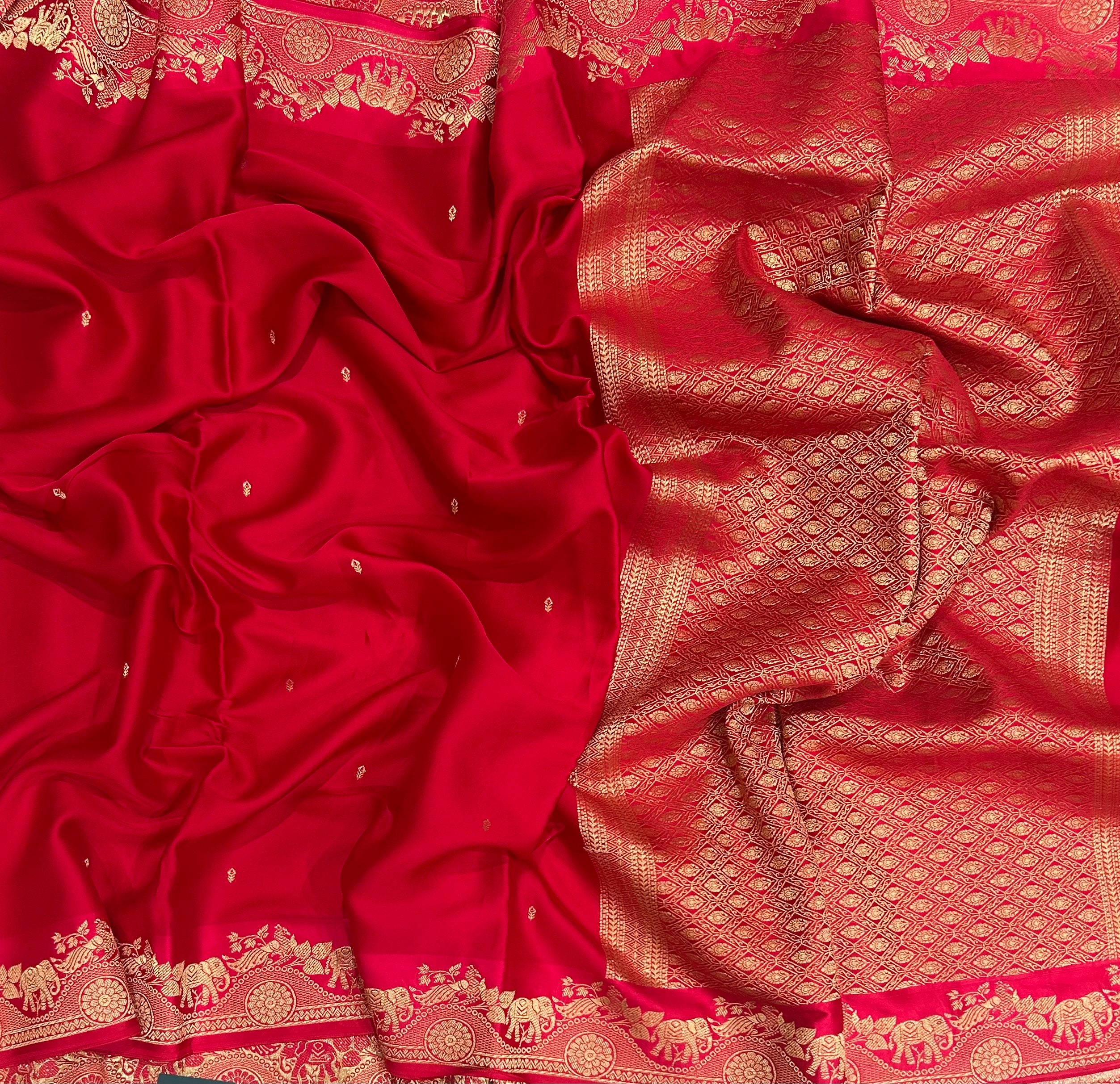Rani pink small border satin crepe 103 saree