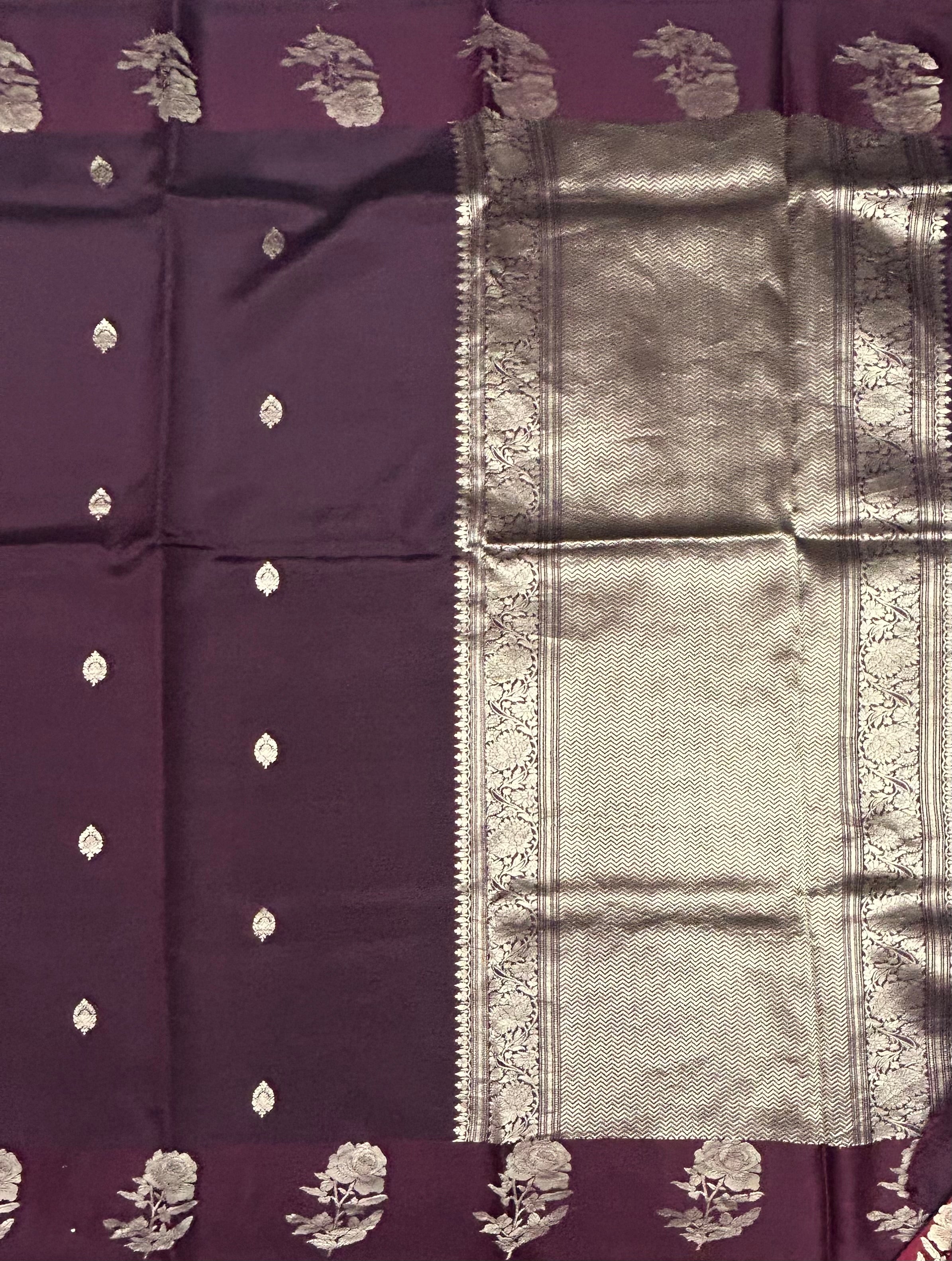 Dark wine border Butta lightweight pure kathan 103 saree