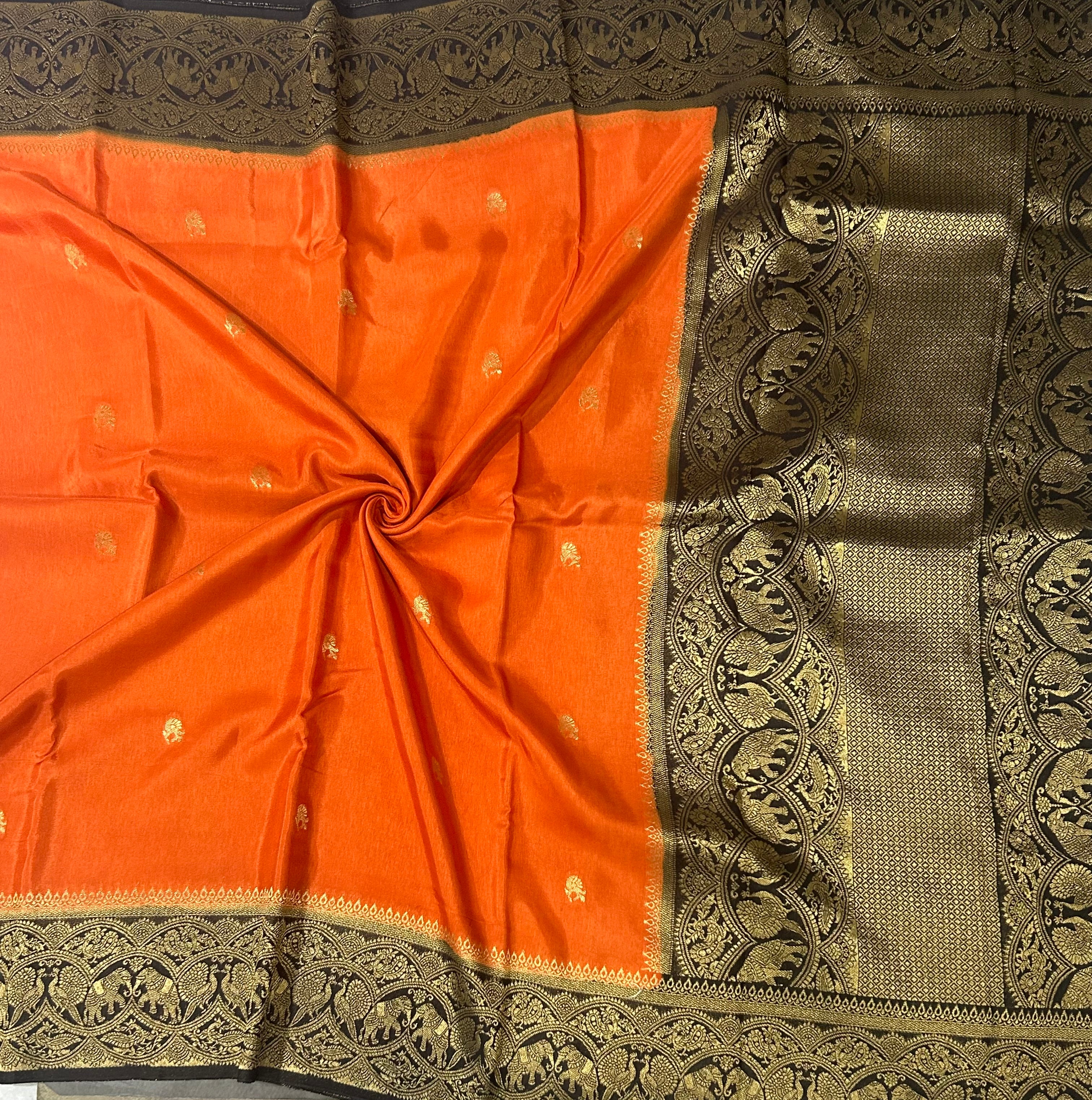 Orange contrast border semi Mysore 105 saree