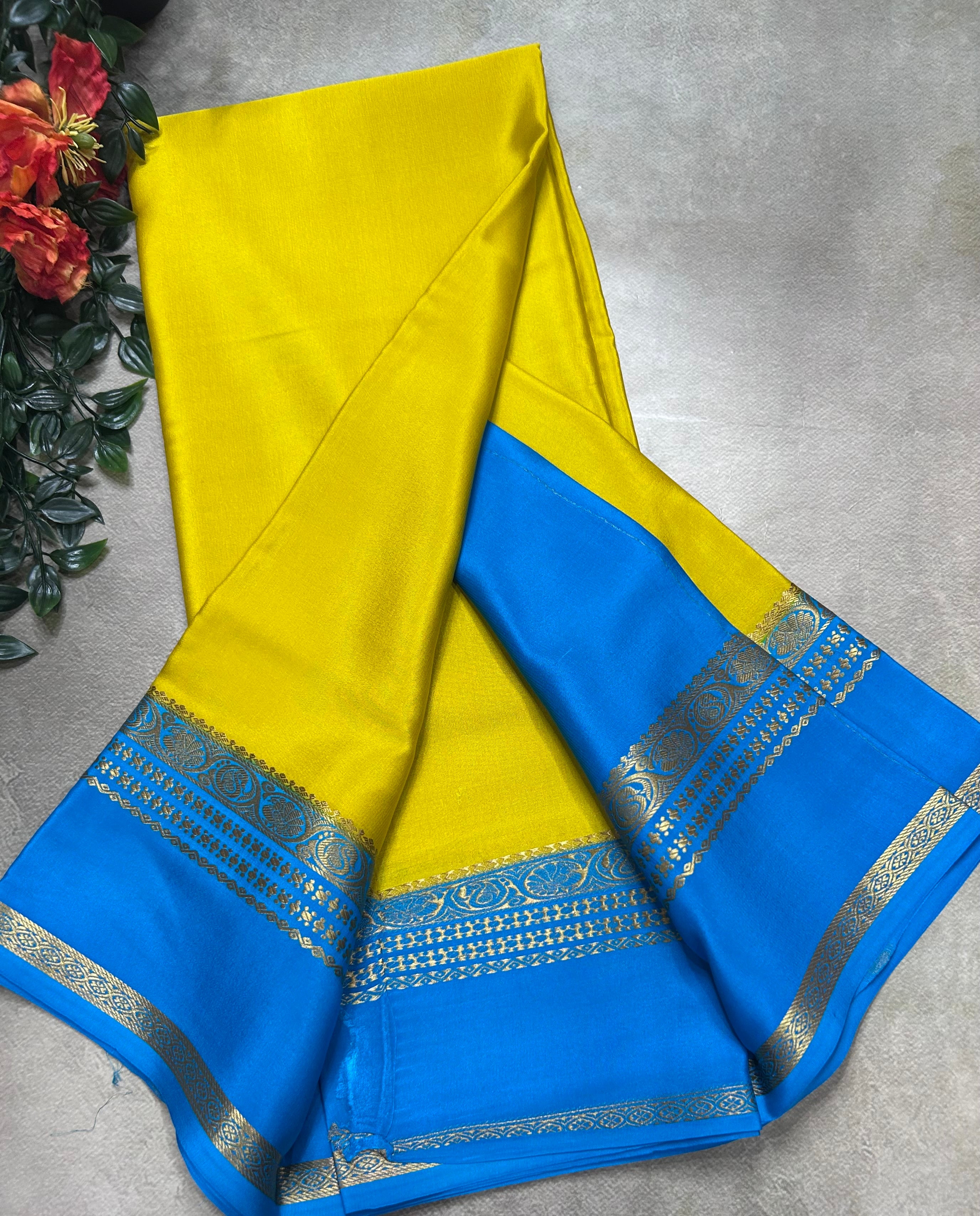Yellow bentex border pure mysore silk saree(YMS106)