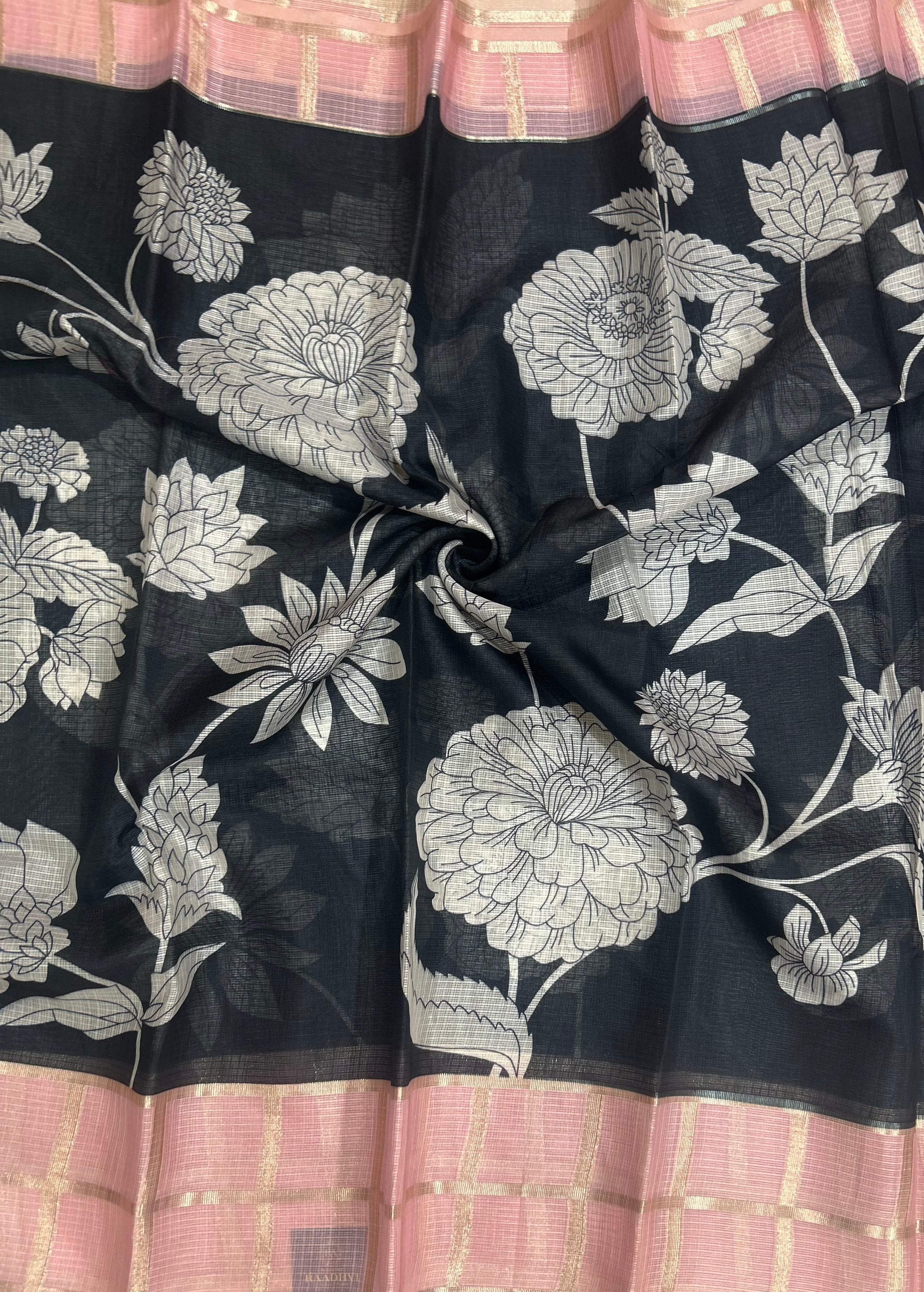 Black n pink Kota checks 103 saree