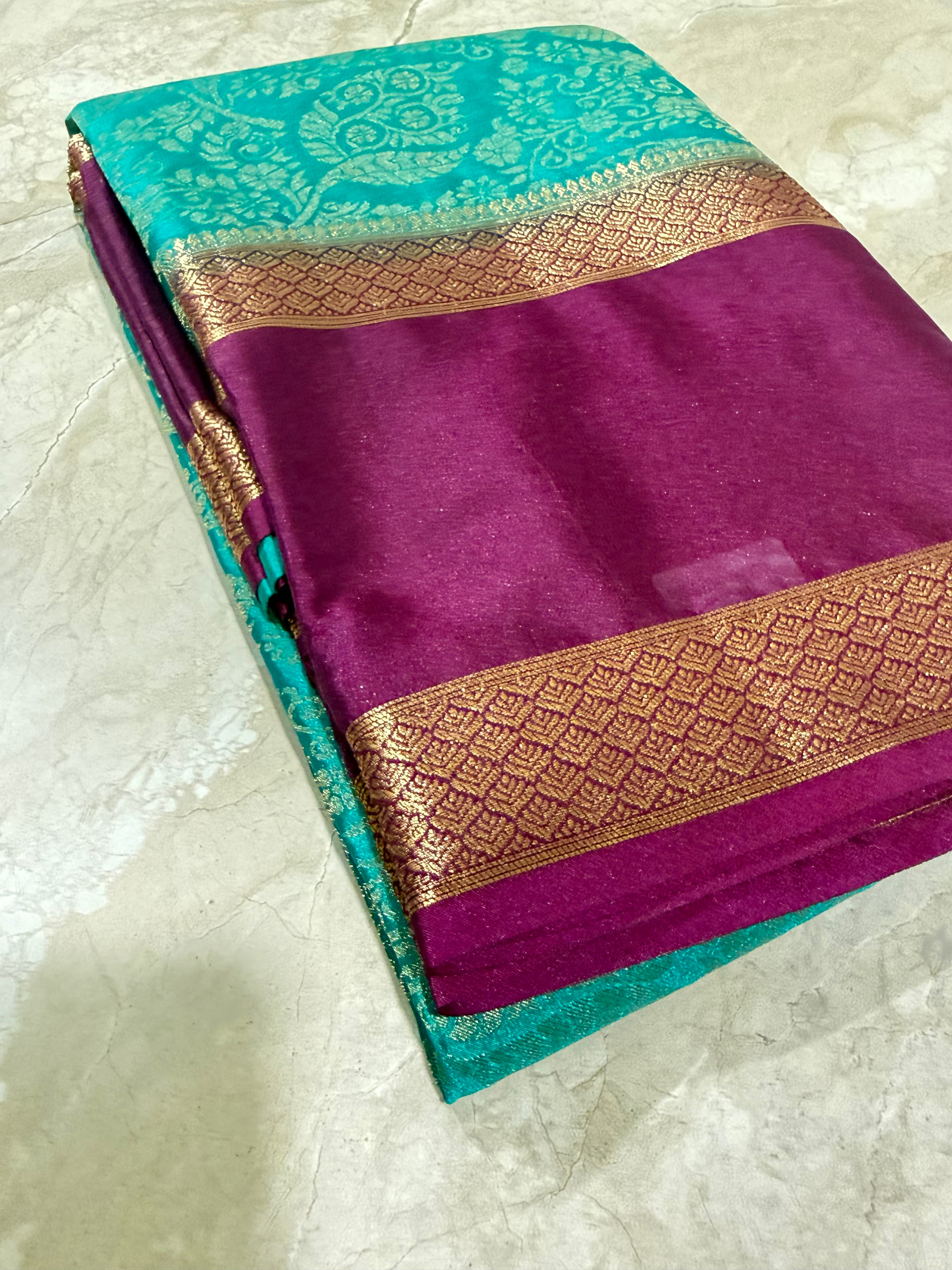 Blue Brocade Semi Mysore Silk Saree 108 (Copy 3)
