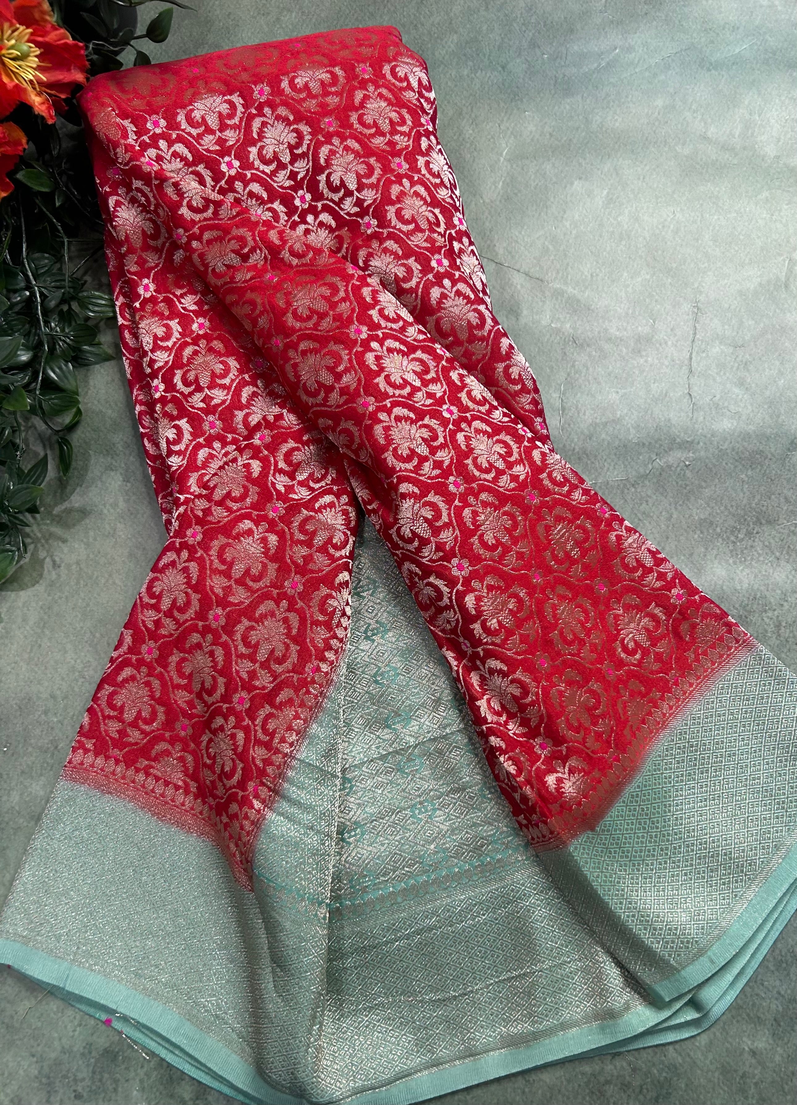 Red brocade semi georgette 105 saree