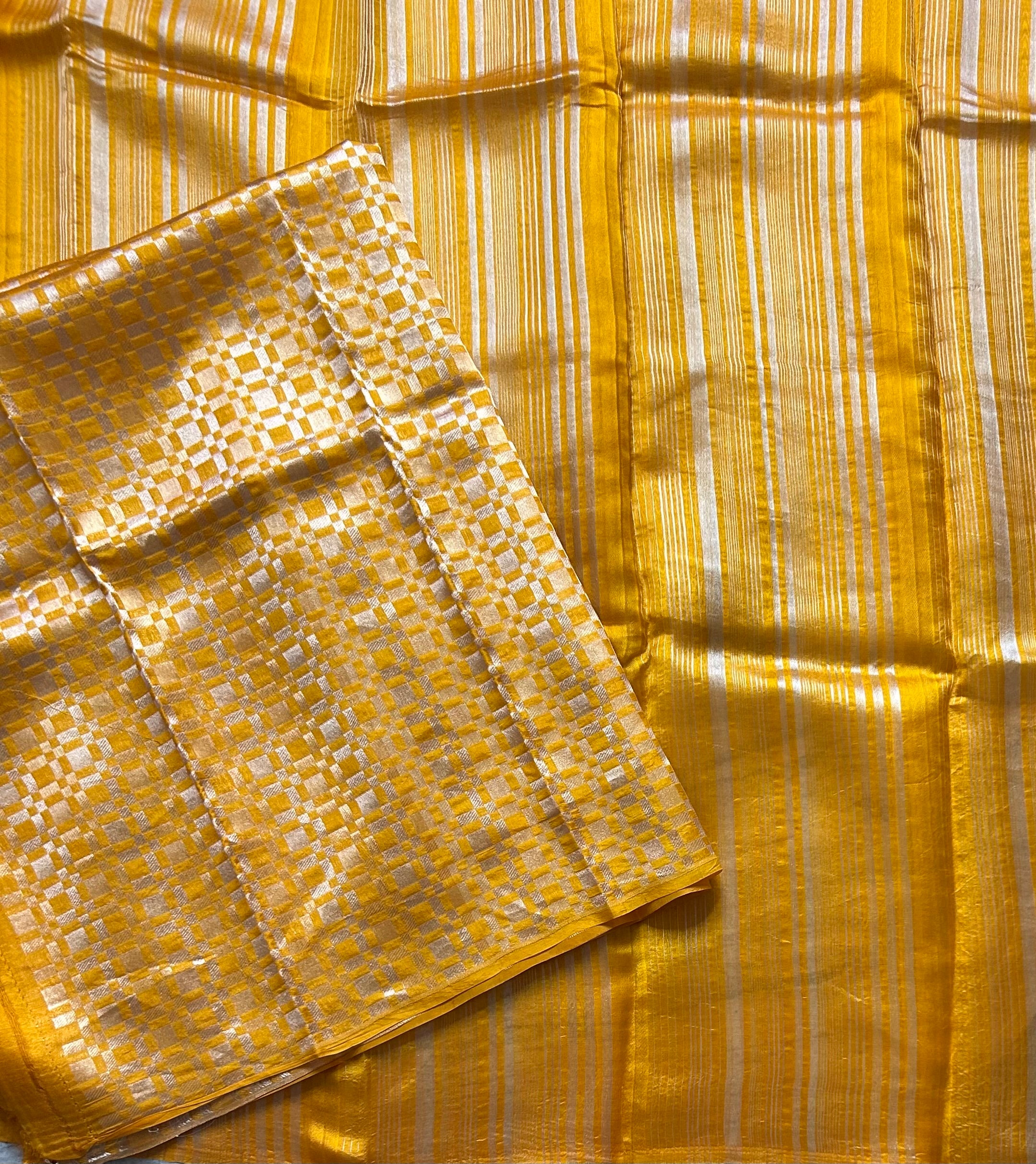 Yellow stripes pure organza tissue 103 saree