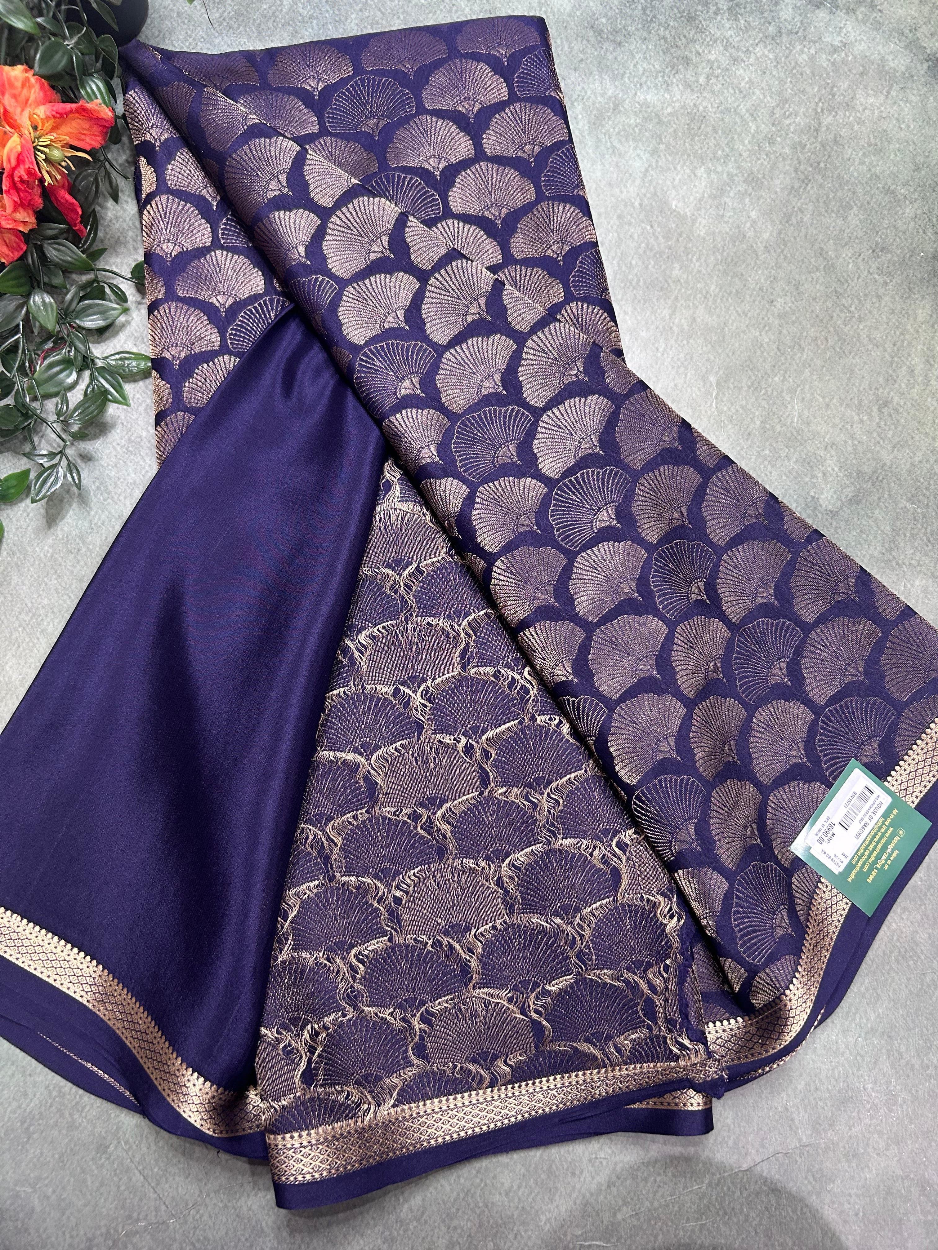 Navy blue brocade Pure Mysore Silk 106 Saree