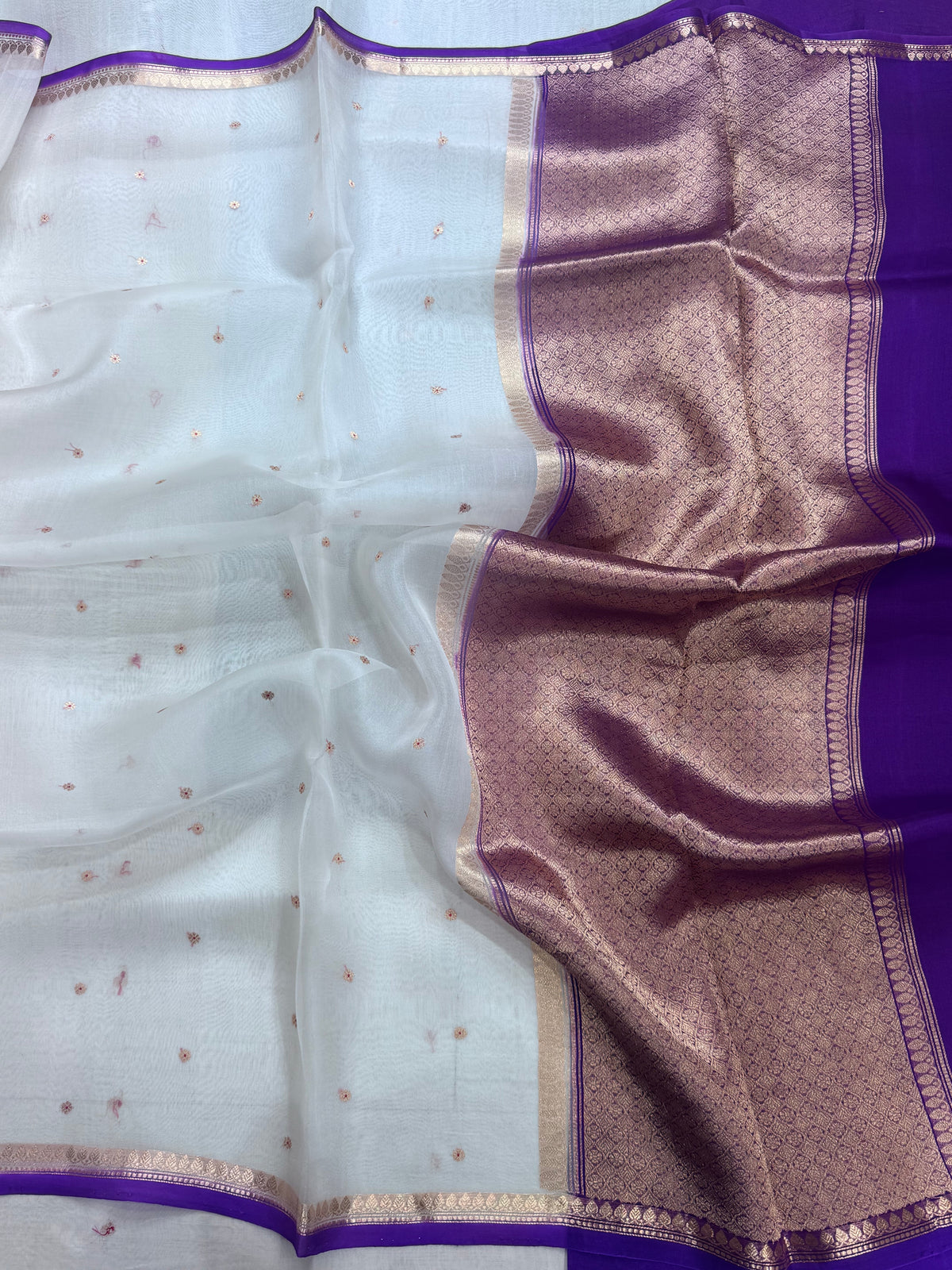 White n purple pure Kora Organza Saree 111