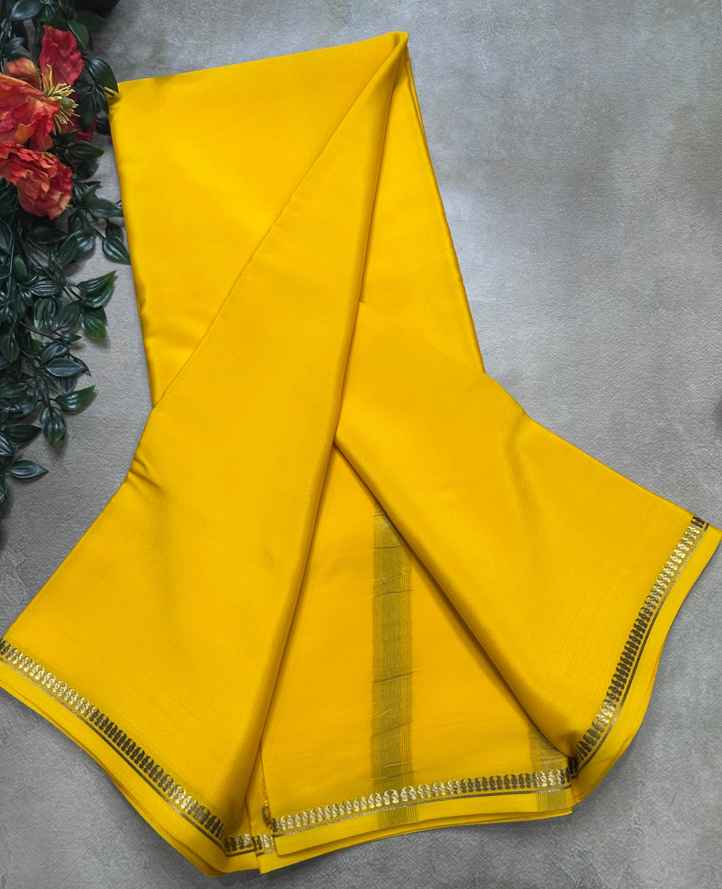 Yellow small border pure mysore silk saree(YMS106)