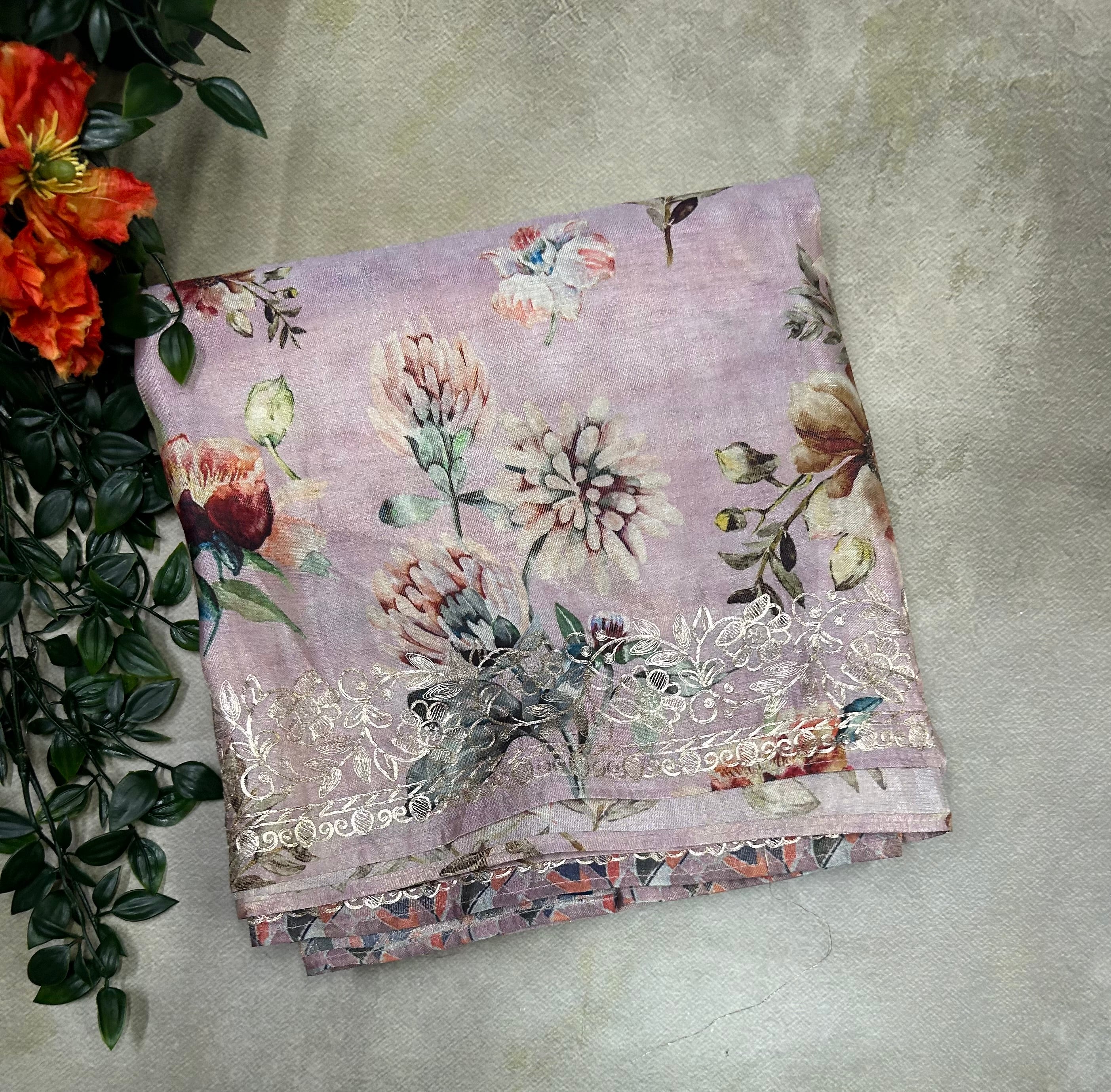 Pastel pink Digital print party wear saree