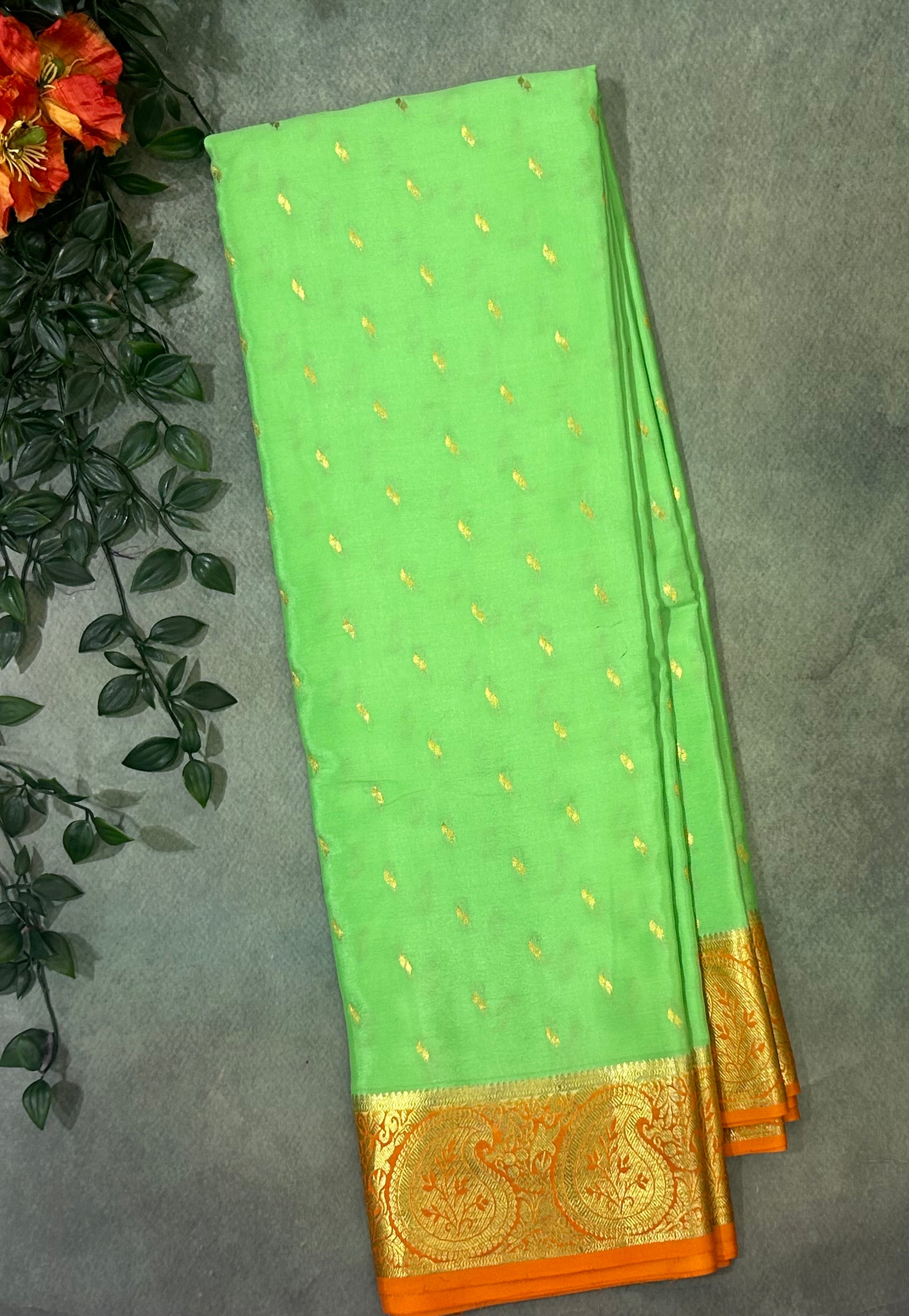 Pista green pure Mysore crepe silk saree