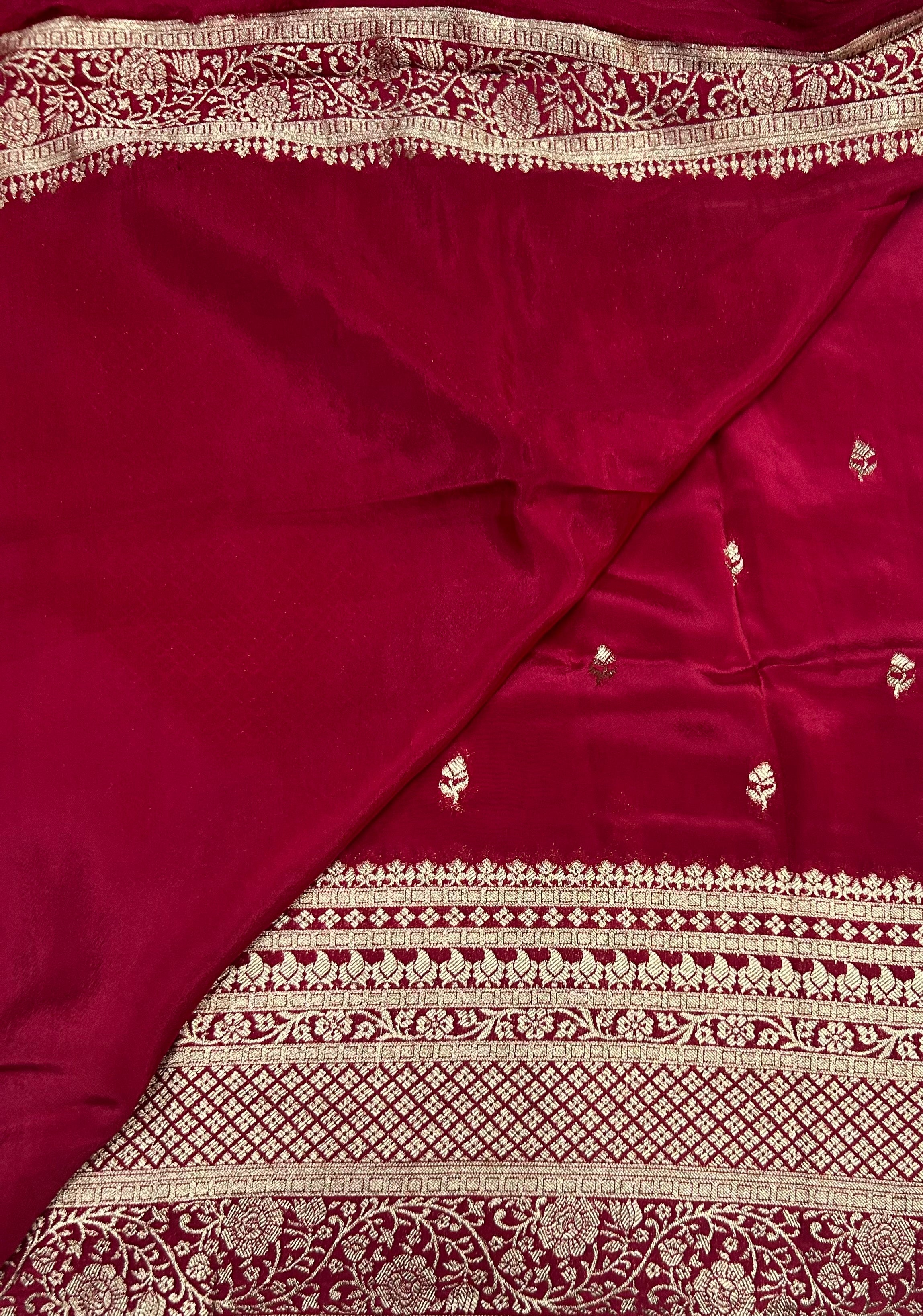 Maroon Long border Semi satin Silk Saree