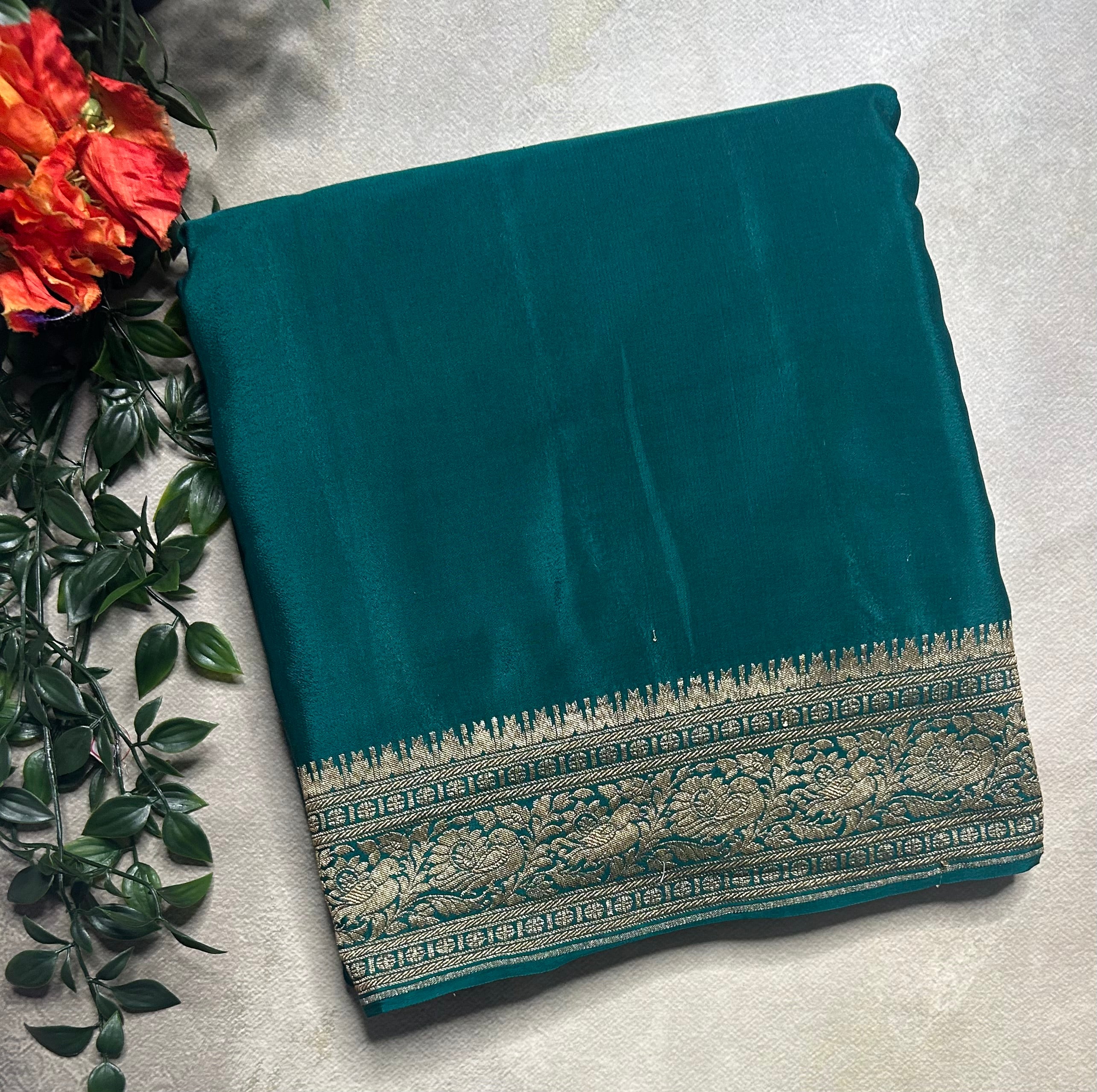 Green pure benarasi 103 crepe silk saree