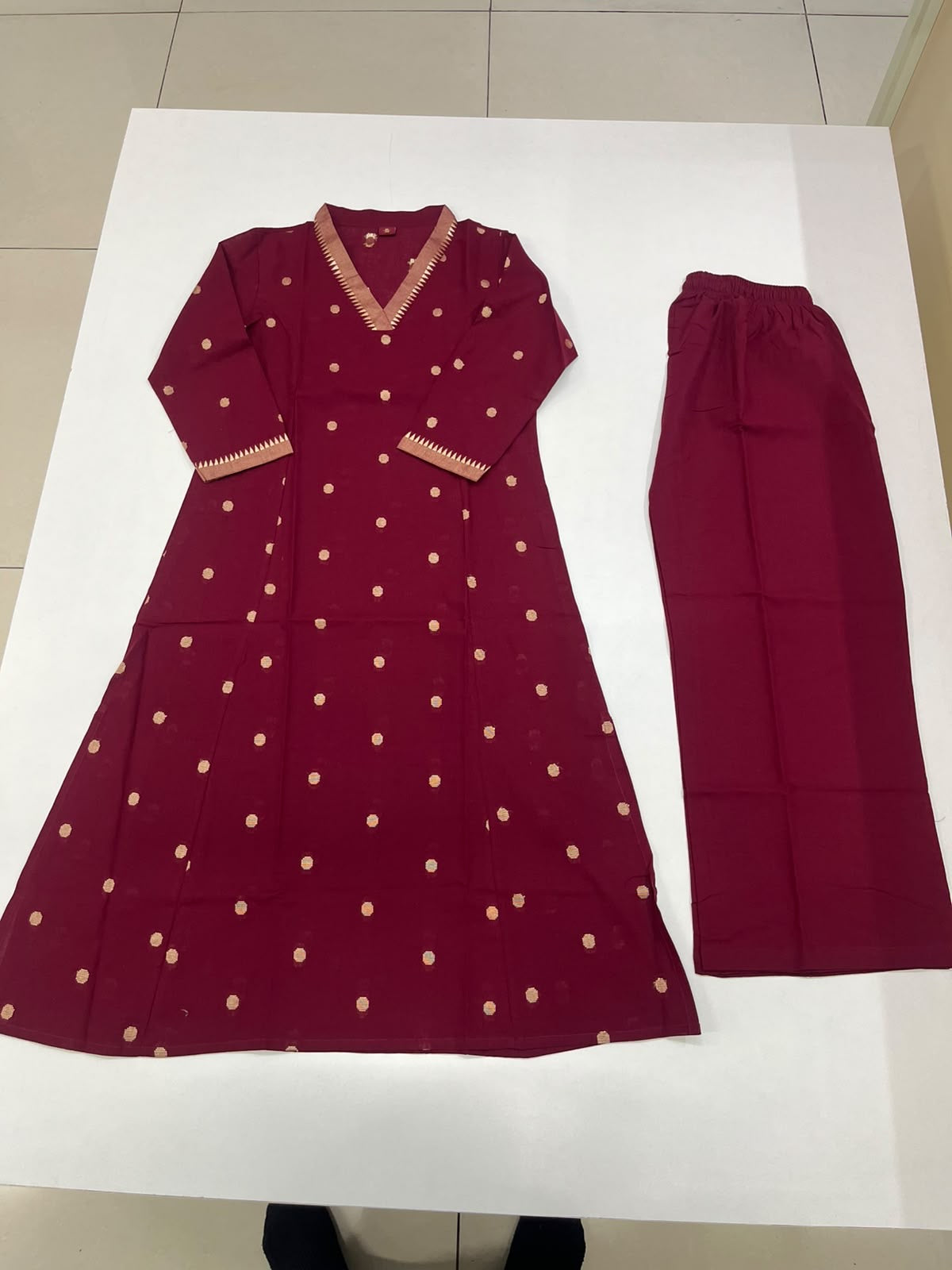 Maroon Pure Cotton A Line Kurtha 721