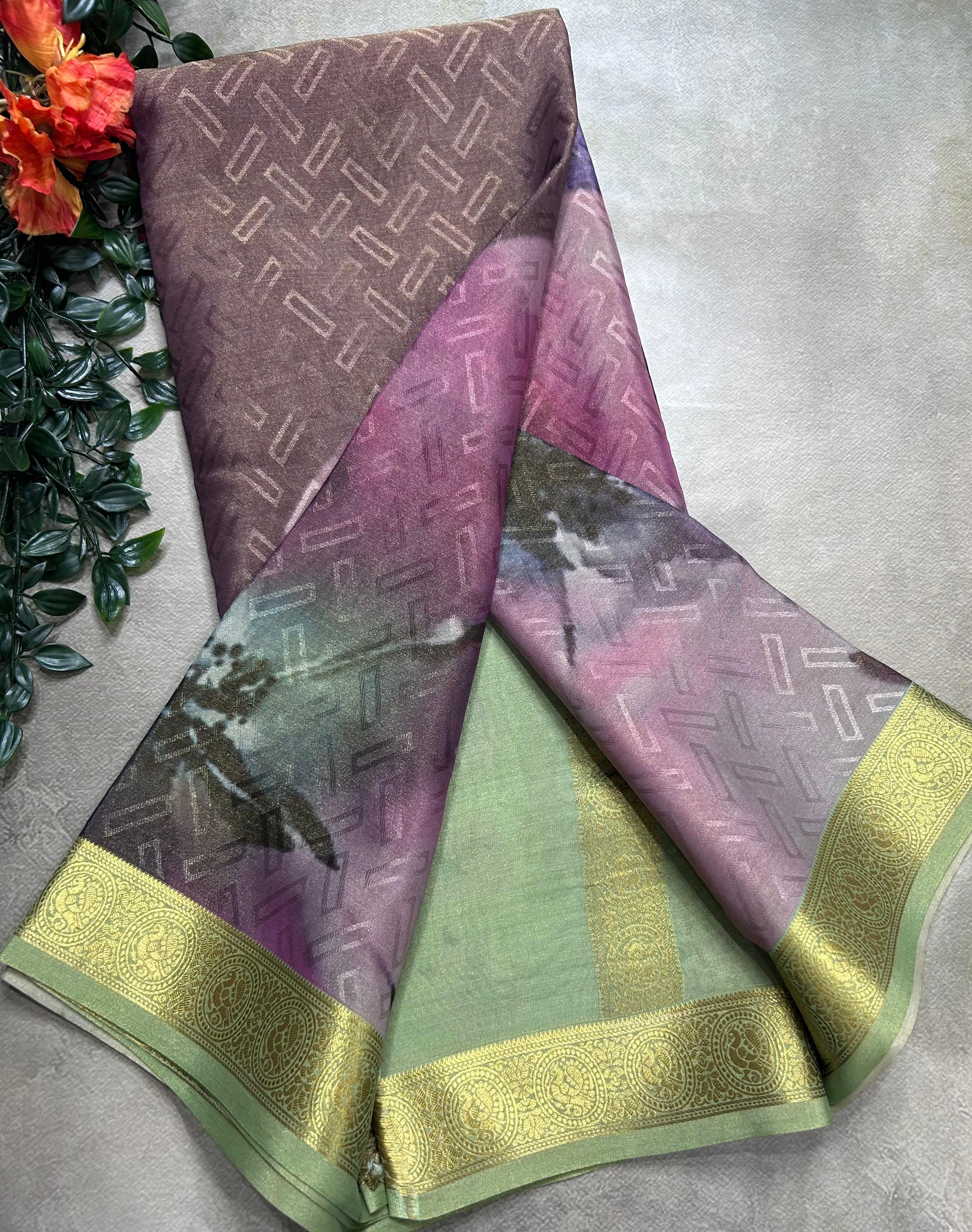 Multicolour digital print pure mysore silk saree(DMS106)