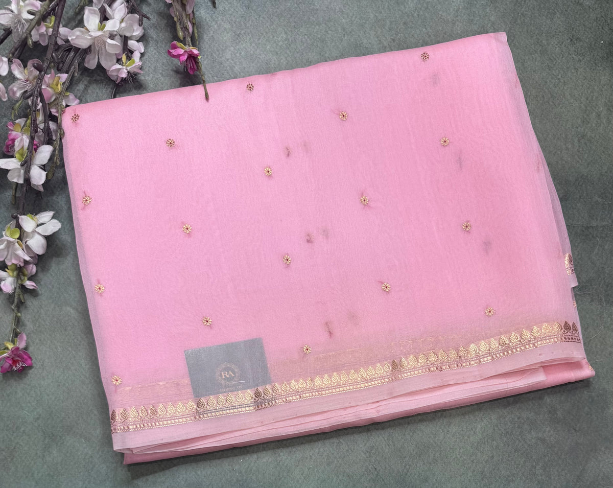 Peach pure Kora Organza Saree 111