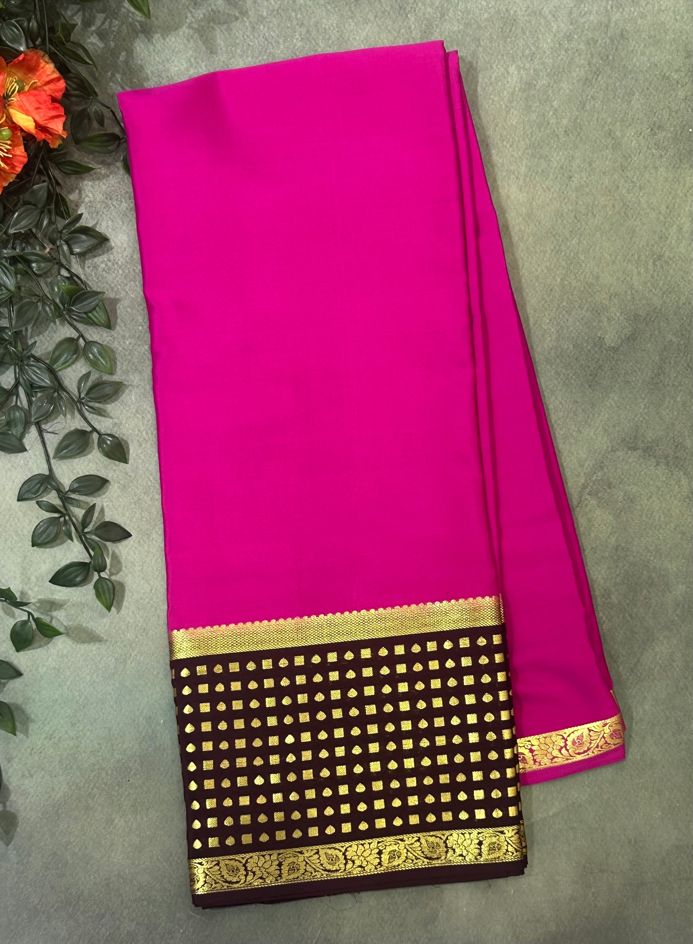 Rani pink pure Mysore crepe silk saree