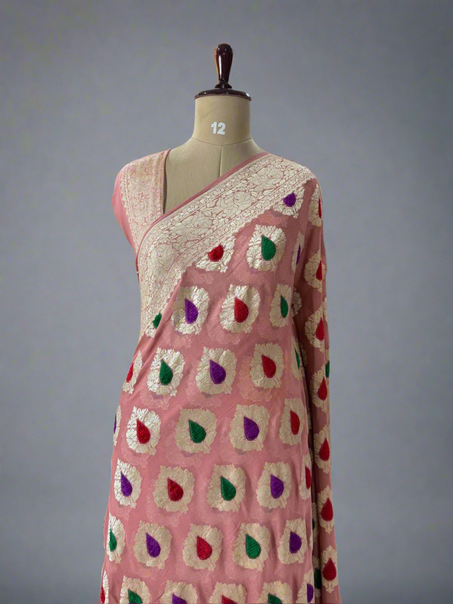 Peach velvet embossed pure georgette-08 saree