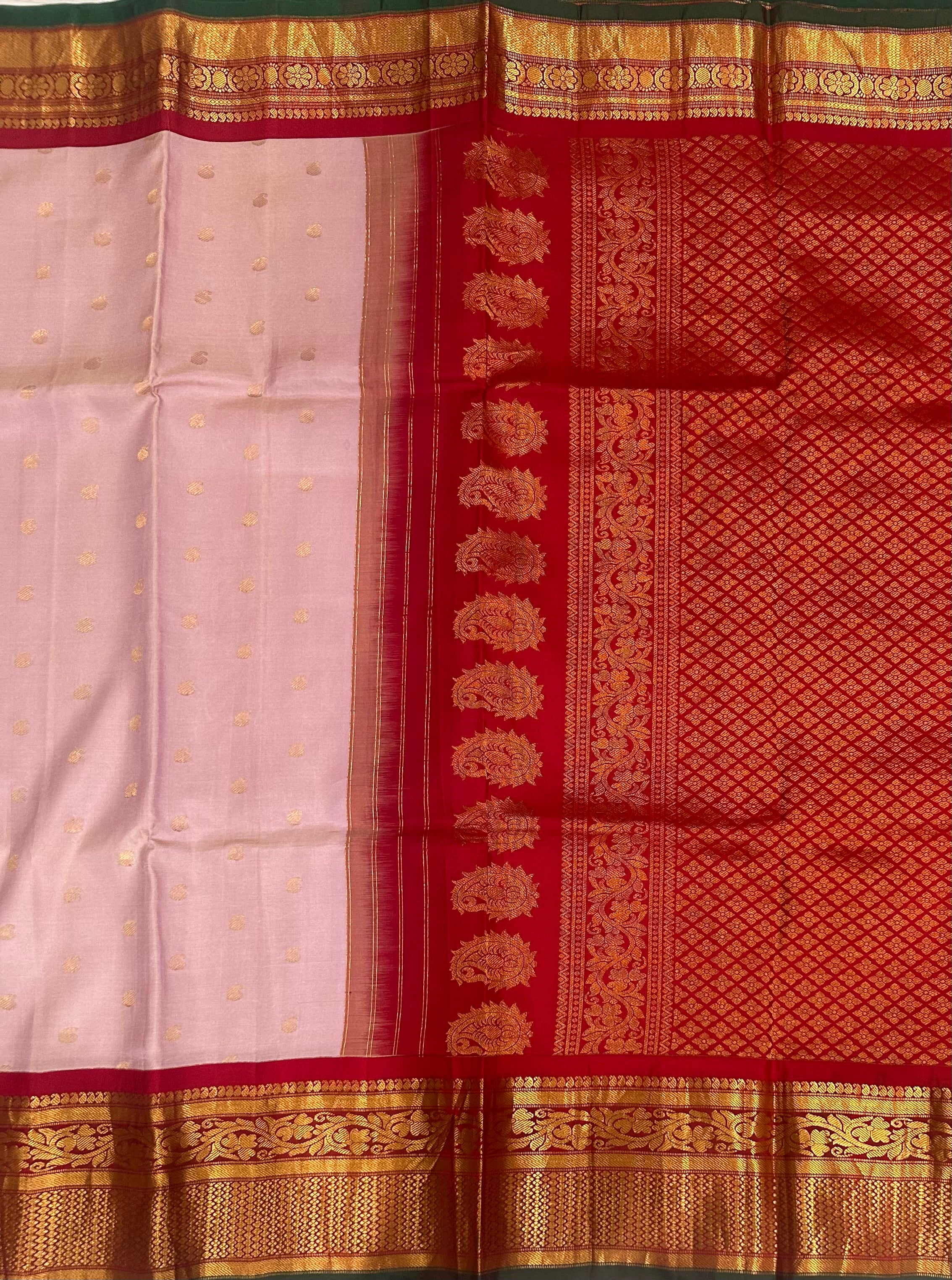 Pastel pink  small border pure Gadwal saree